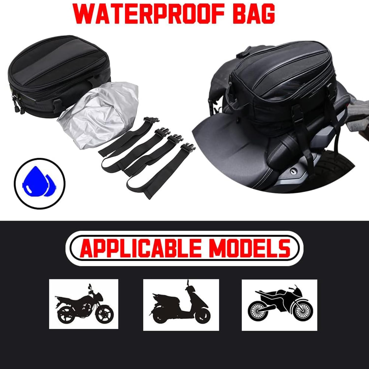 JFG Racing 12L Motorcycle Tail Bag - Dual Use Seat & Helmet Backpack for Street & Dirt Bikes