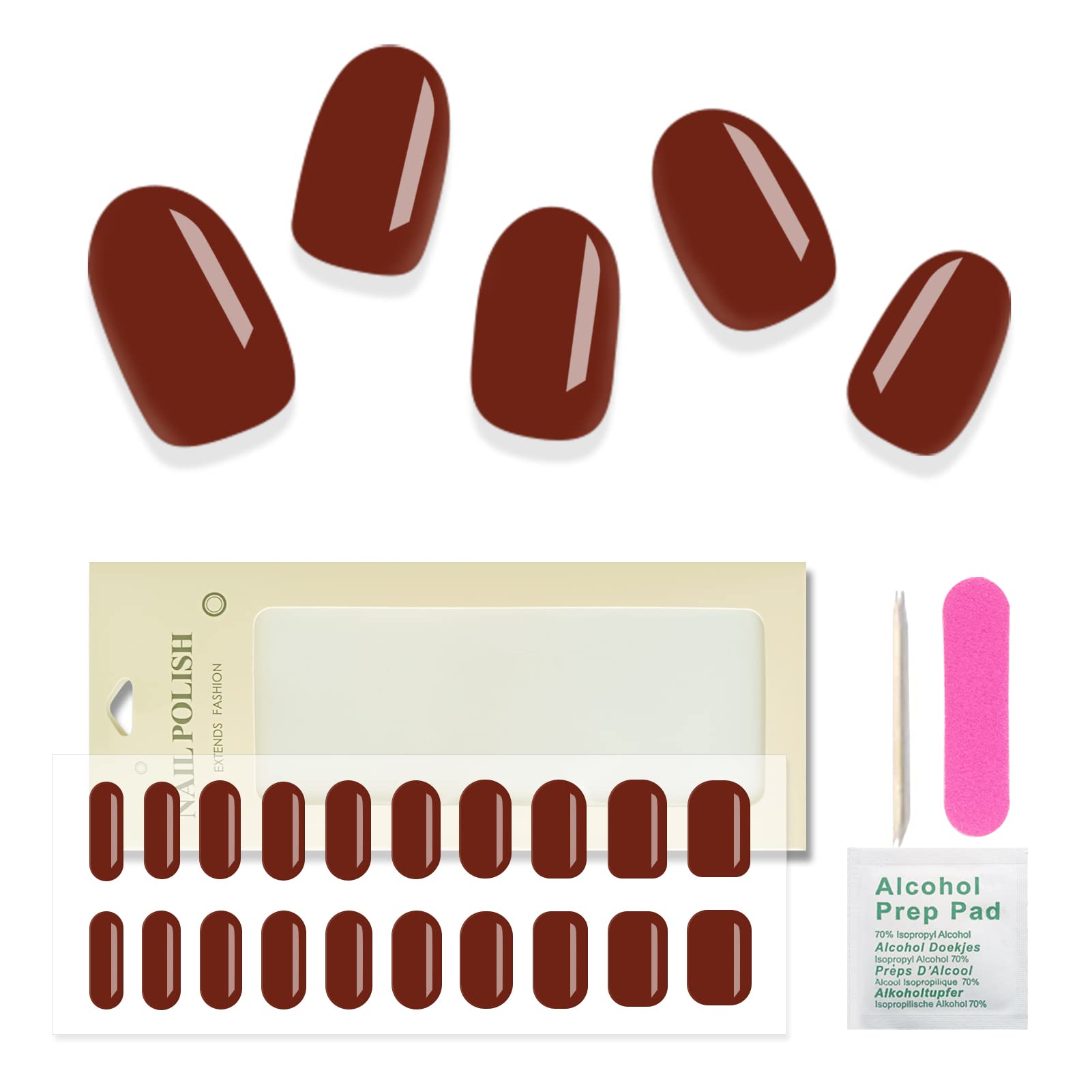 Flowornament No Bake Gel Nail Stickers Kit - 20 Extra Long Glossy Nail Polish Strips with Soft Gel Finish, Long Lasting DIY Gel Nail Wraps for Manicure at Home, Parties & Special Occasions