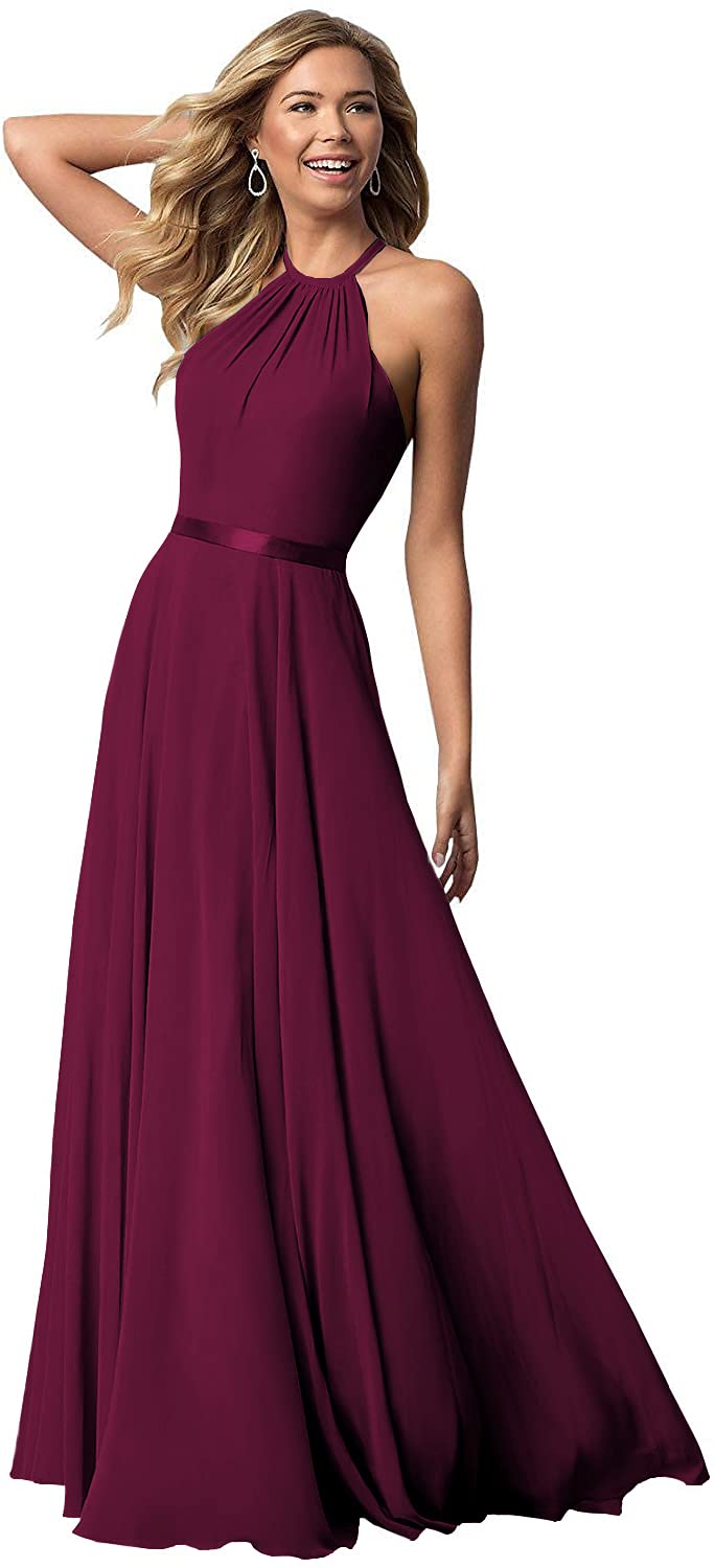 BOLENSYE Women's Elegant Halter Neck Bridesmaid Dress - Long Backless Formal Evening Gown for Weddings, Prom & Special Occasions