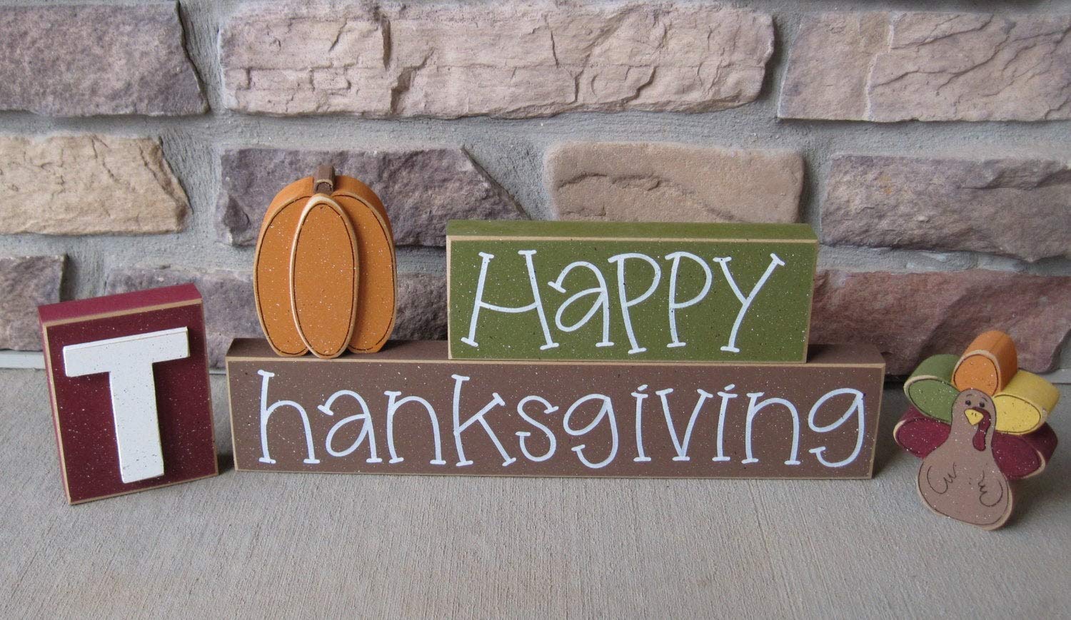 Thanksgiving Blocks Decor Set - Pumpkin & Turkey Tabletop Blocks for Home, Office Desk, Shelf, Mantle and Holiday Party Decorations | Perfect for Thanksgiving Centerpieces, Fall Home Decor and Seasonal Display