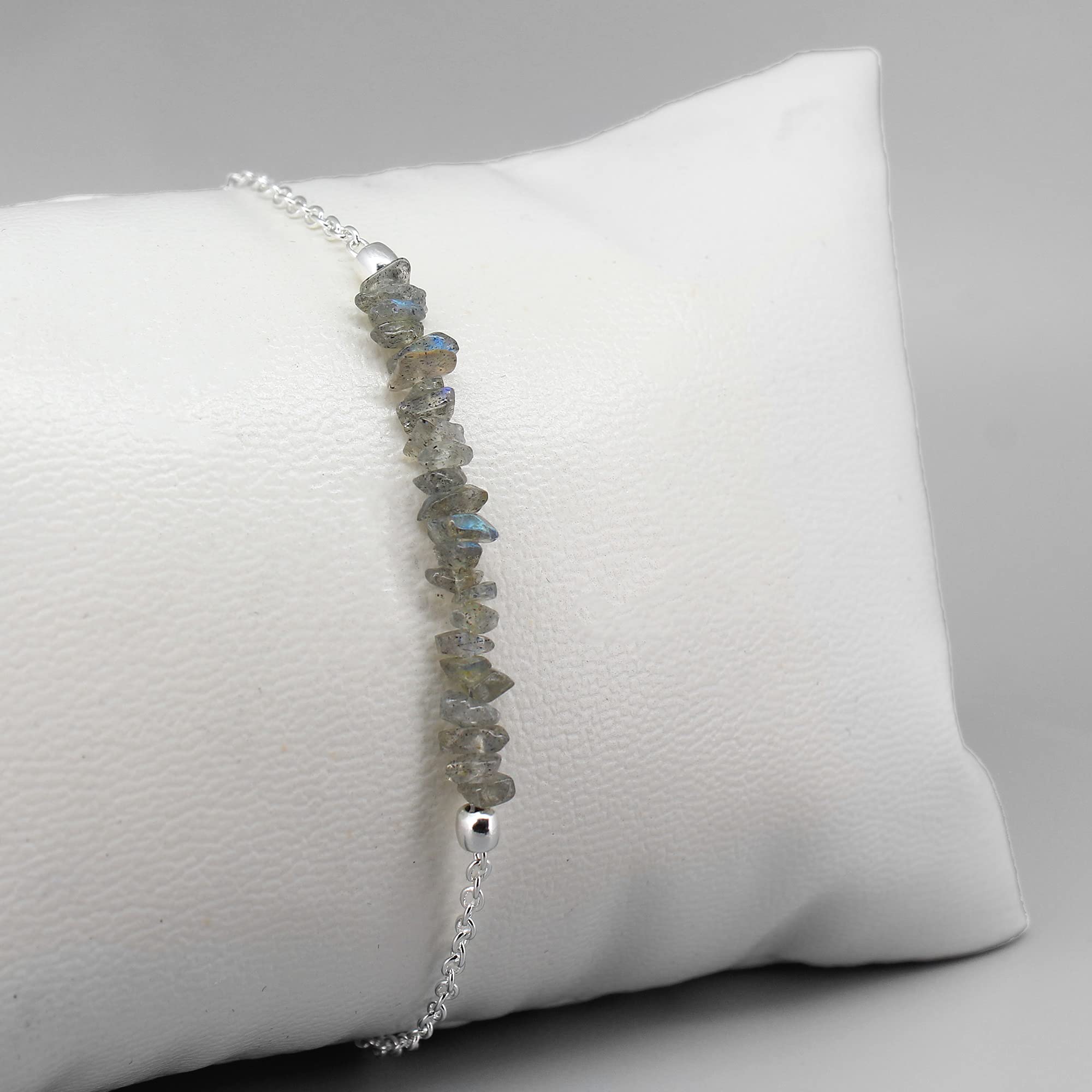 Gempires Natural Labradorite Crystal Bracelet - Handmade Gemstone Jewelry for Women | Hypoallergenic 8 Inch Silver Plated Dainty Bracelet | Perfect for Meditation, Healing & Everyday Wear