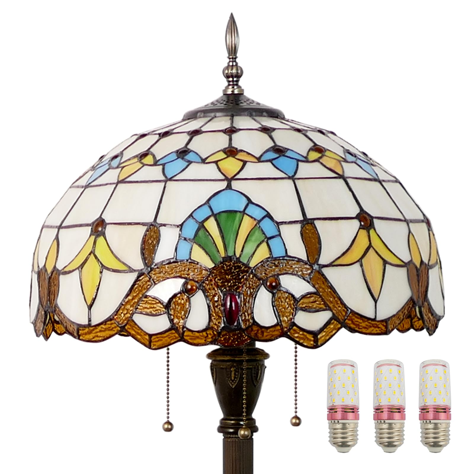 Tiffany Floor Lamp - 3-Light Baroque Stained Glass Standing Lamp for Living Room, Bedroom & Office Decor