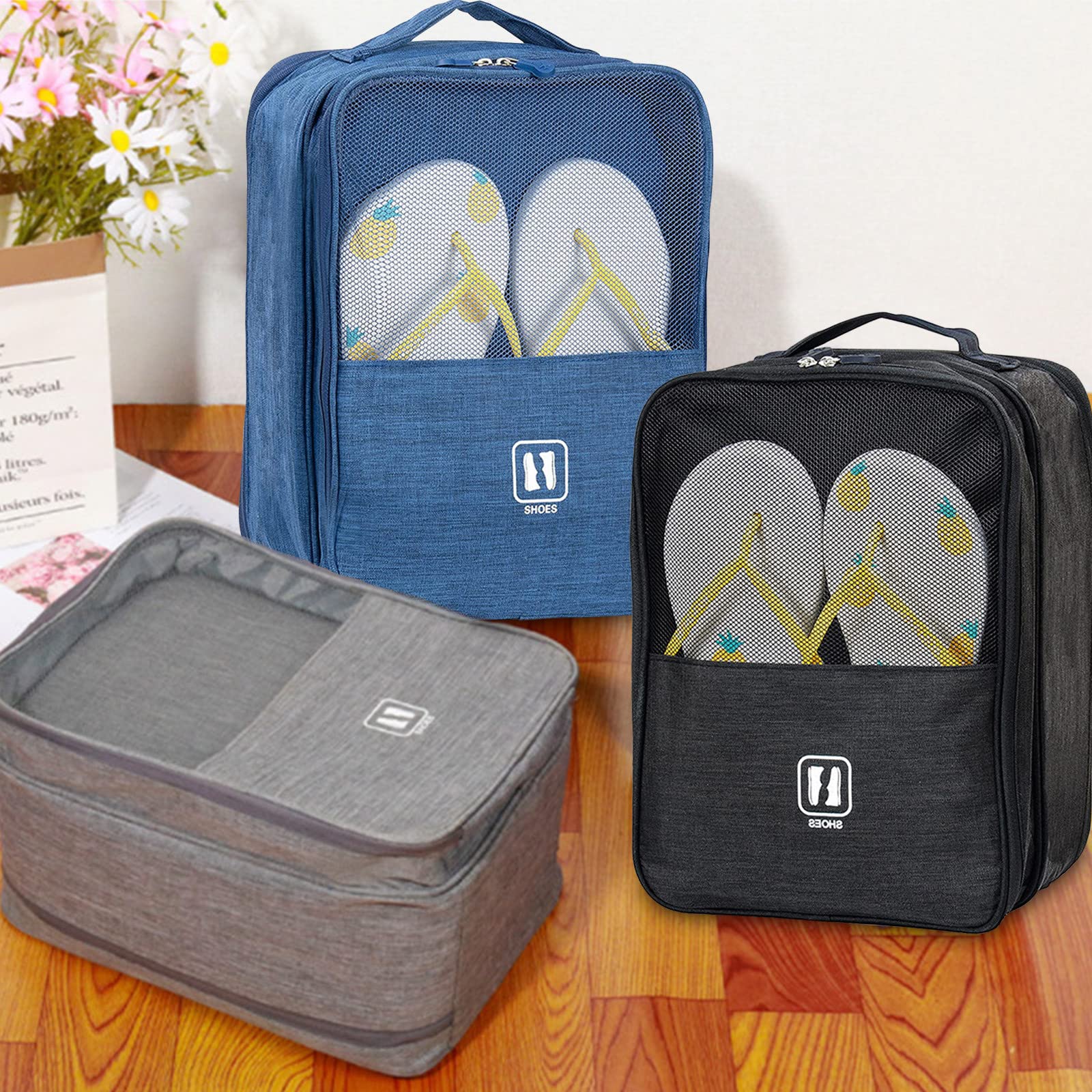 Waterproof Travel Shoe Bag - 3-Layer Storage Pouch Holds 3 Pairs of Shoes for Men & Women | Perfect for Gym, Beach, Hiking & Air Travel | Compact & Lightweight Shoe Organizer for Daily Use & Vacations
