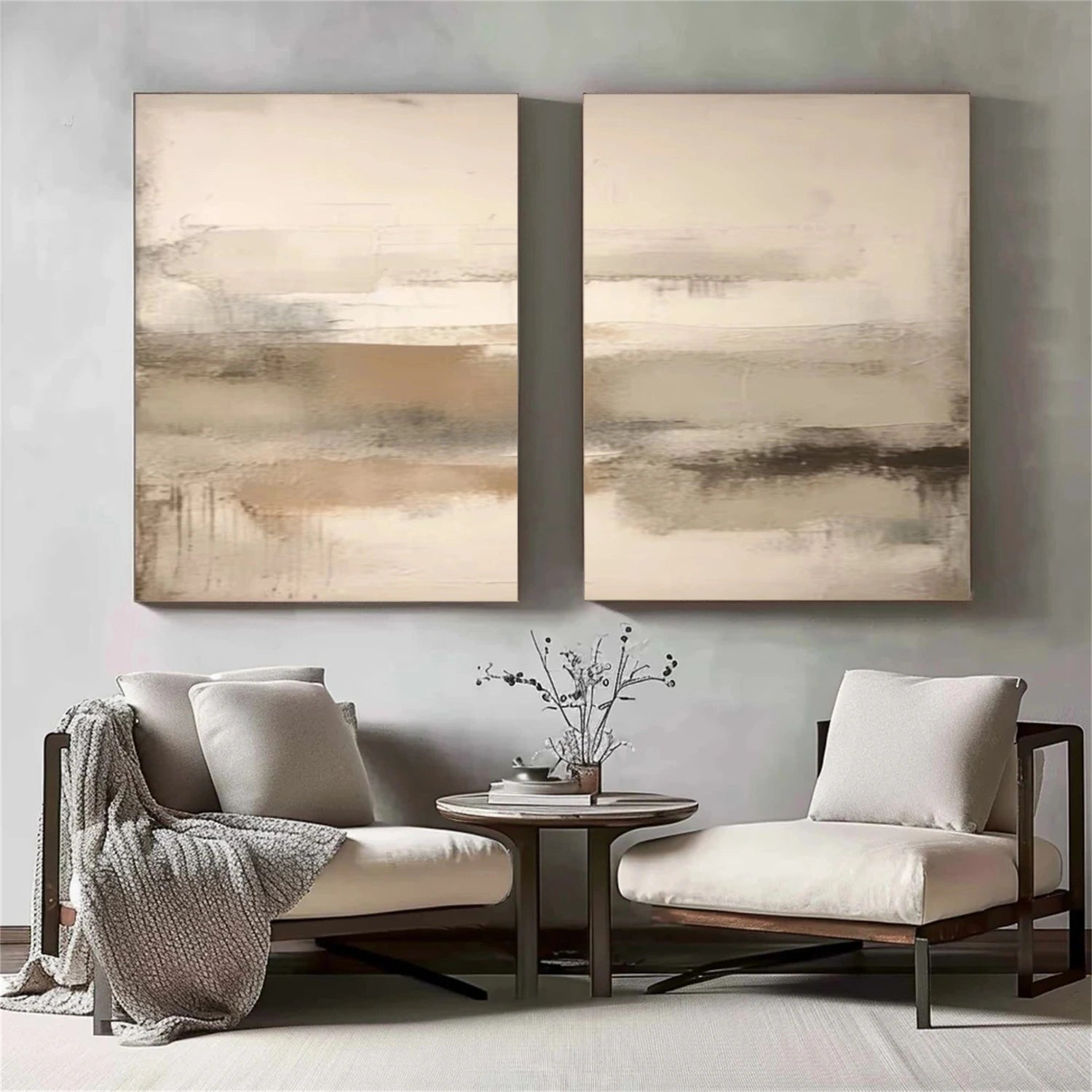 Abstract Tranquility Wall Art Set of 2 - Modern Minimalist Canvas Paintings for Living Room, Bedroom & Office Decor #WS298
