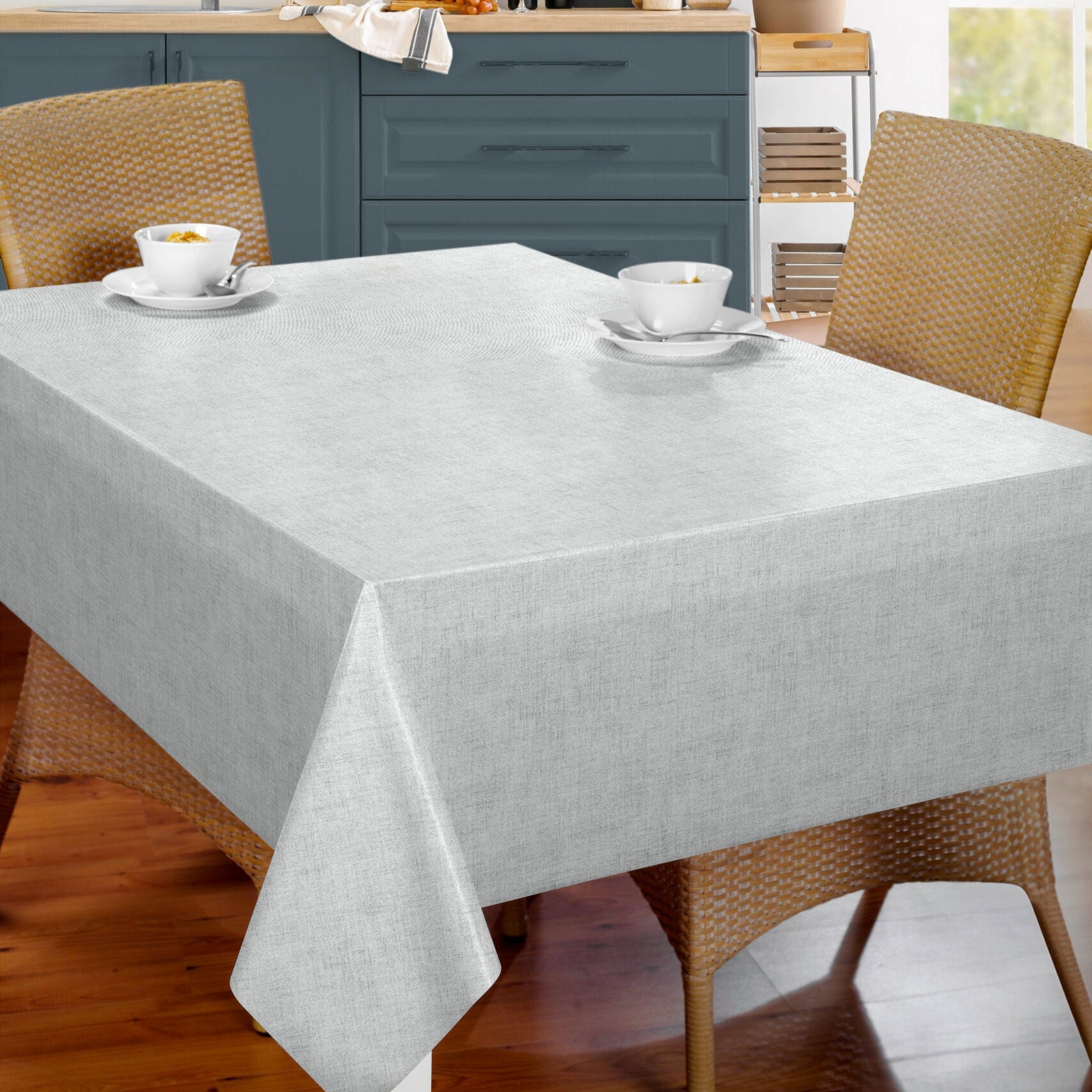 Premium Linen Effect Grey Vinyl Oilcloth - Waterproof Tablecloth for Dining, Kitchen, Picnic & Outdoor Use