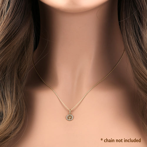 14K Yellow Gold Tree of Life Round Cubic Zirconia Pendant Necklace - Elegant Spiritual Jewelry for Women, Gift for Mom, Birthday, Anniversary & Special Occasions