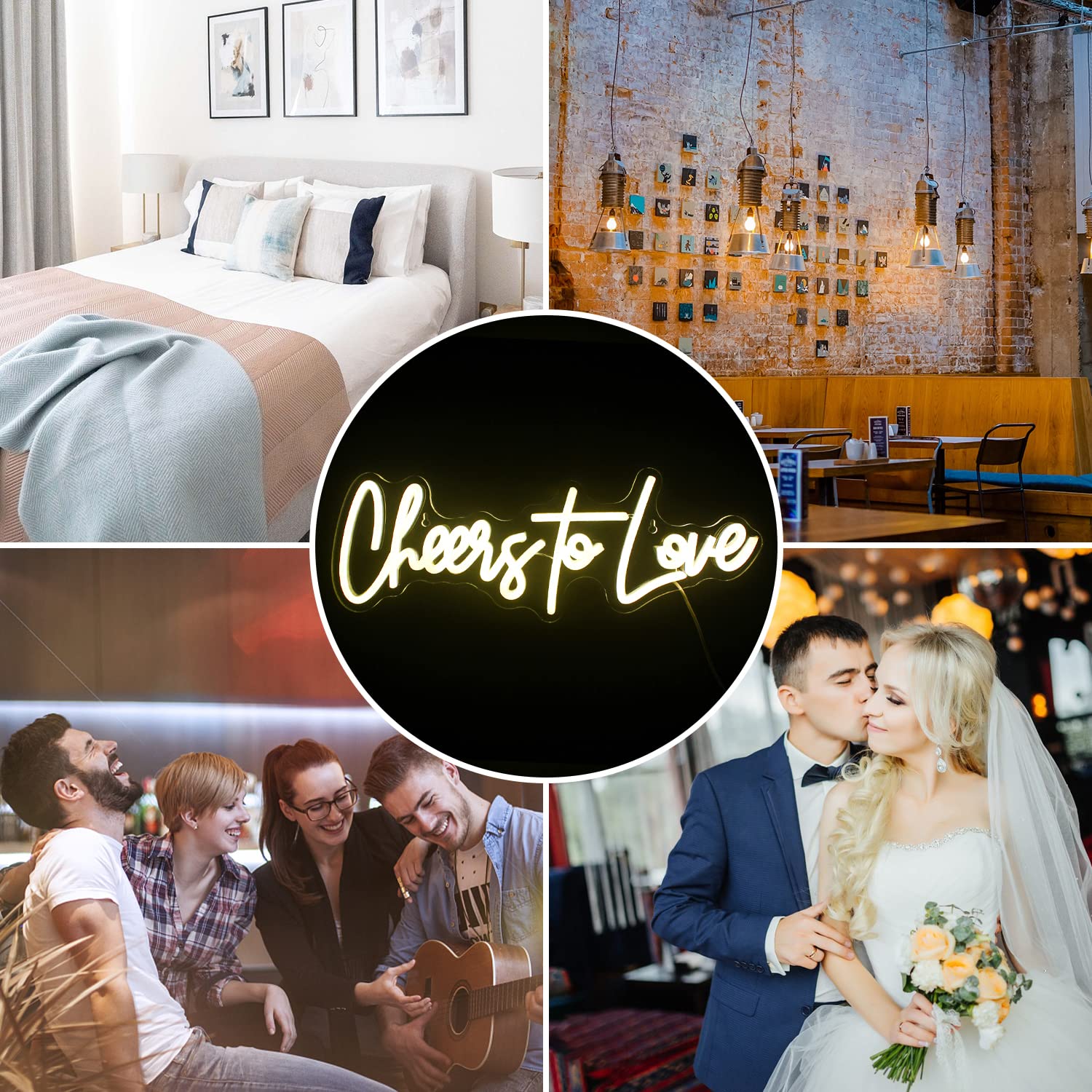 Lucunstar Cheers to Love Neon Sign - Warm White LED Wall Decor for Wedding, Bedroom & Party - USB Powered Romantic Light Sign (16.5