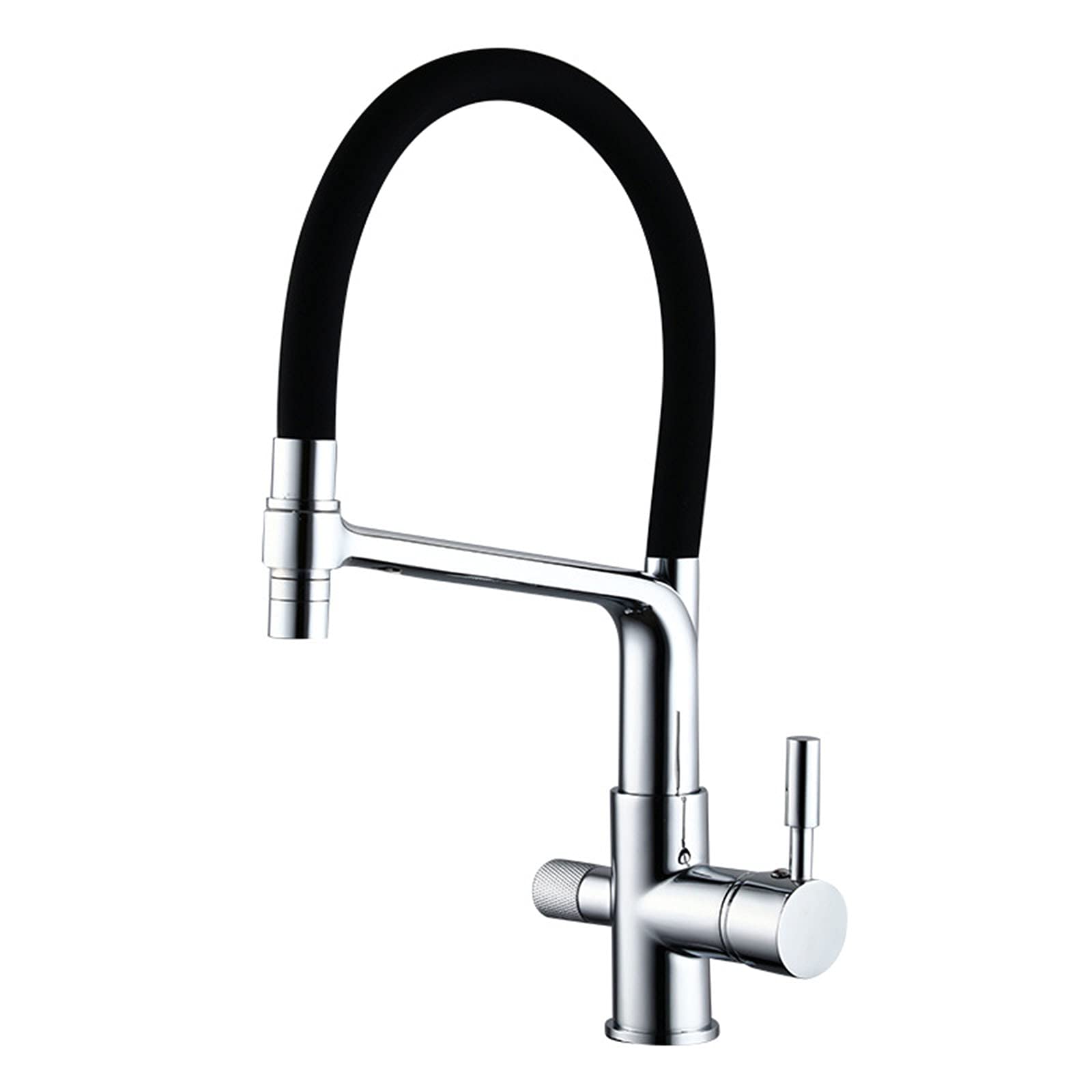 **High Arc Solid Brass Kitchen Sink Faucet - Dual Handle Hot & Cold Water Mixer with Black Silicone Hose & Filter Purifier - Chrome Finish for Modern Kitchens**    *(Perfect for Drinking Water, Dishwashing & Food Prep - Durable & Stylish for Home or Commercial Use)*