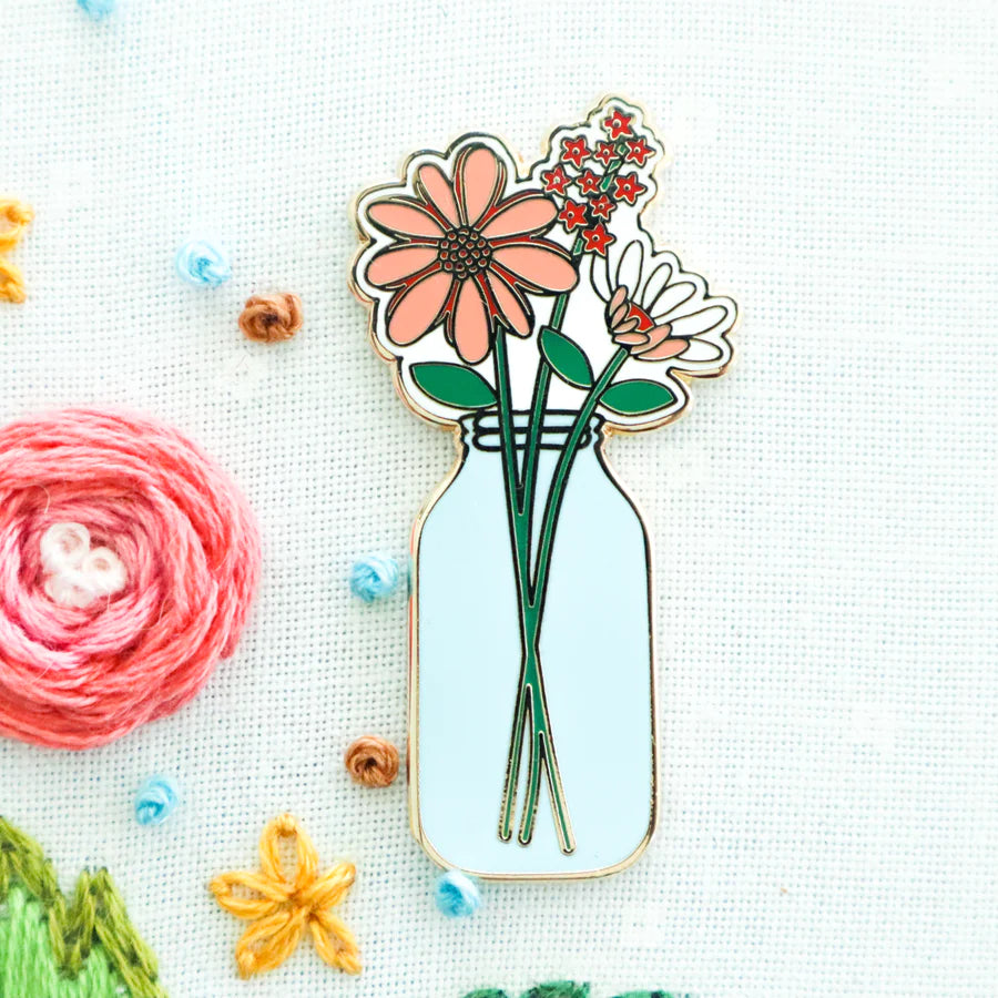 Flamingo Toes Needle Minder & Mason Jar Vase Set - Cute Sewing Accessories and Floral Decor for Crafting, Quilting, and Home Decor