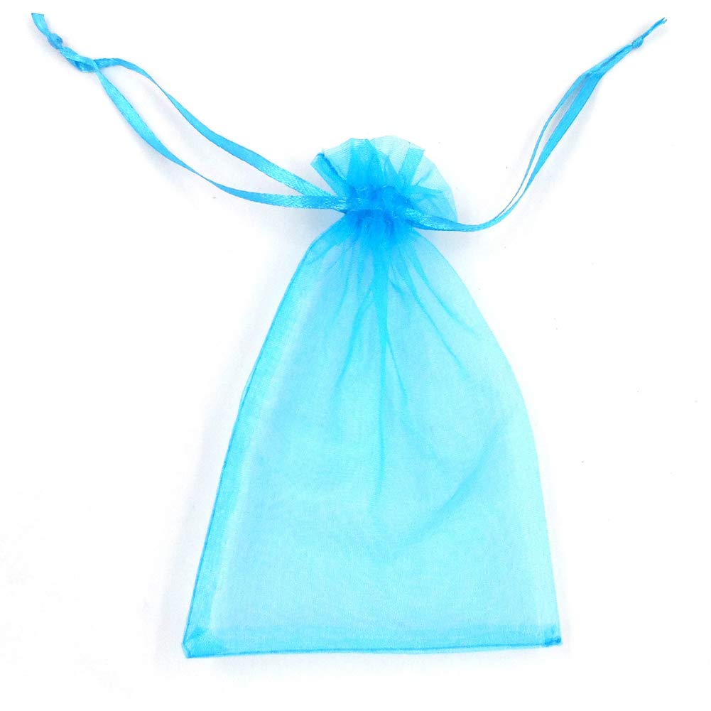 100pcs 2.7x3.5 Inches Mini Drawstring Organza Bags - Wedding Favor, Candy, Jewelry Pouch - Sheer Mesh Gift Bags for Party Favors, Chocolate Wrapping & Small Item Storage (Aqua Blue) | Perfect for Bridal Showers, Baby Showers & Birthday Party Decorations