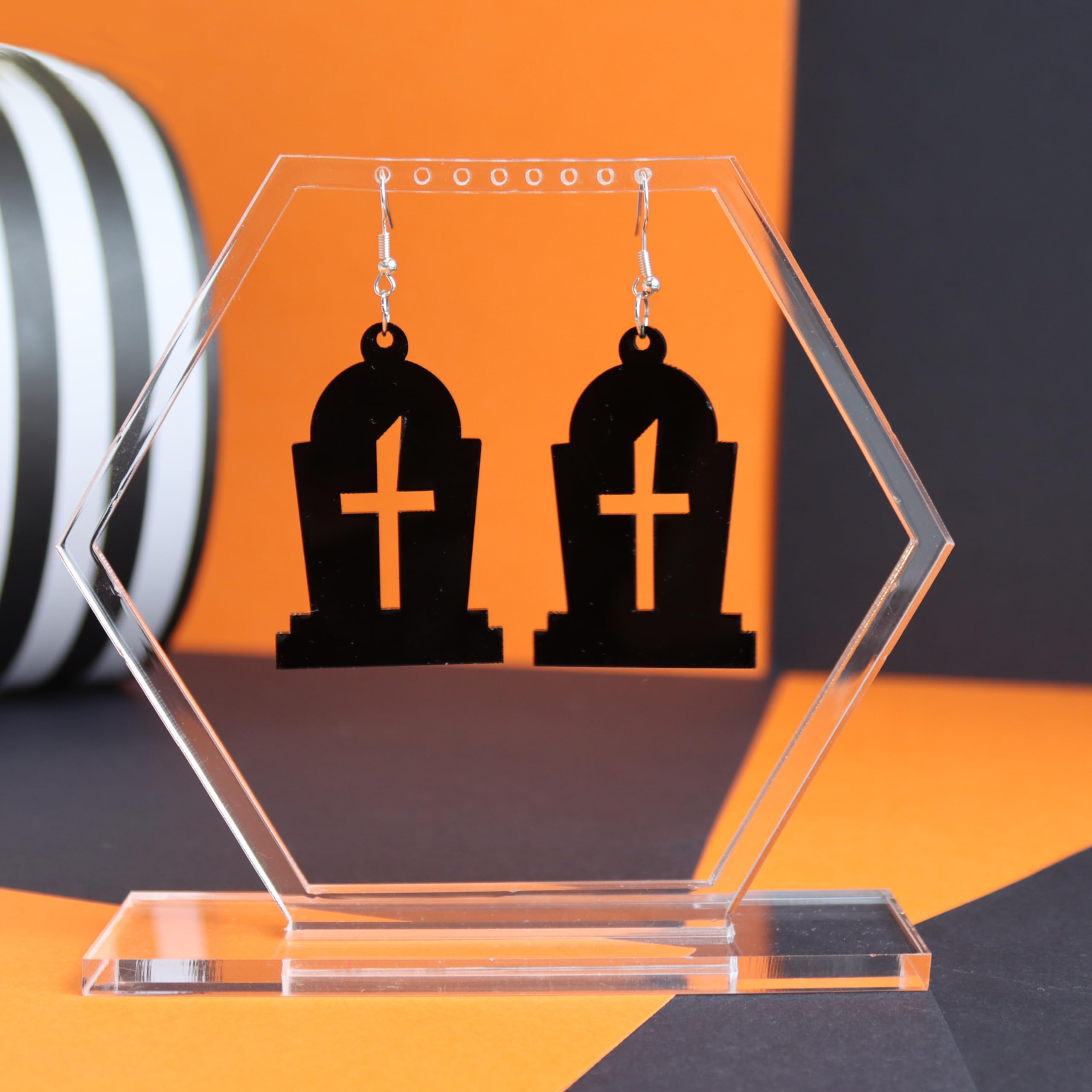 Spooky Halloween Tombstone Earrings - Handmade Recycled Acrylic Dangly Jewelry for Women | Gothic Accessories for Halloween Party, Costume Cosplay & Witch Theme Events | Unique Spooky Gift for Horror Fans