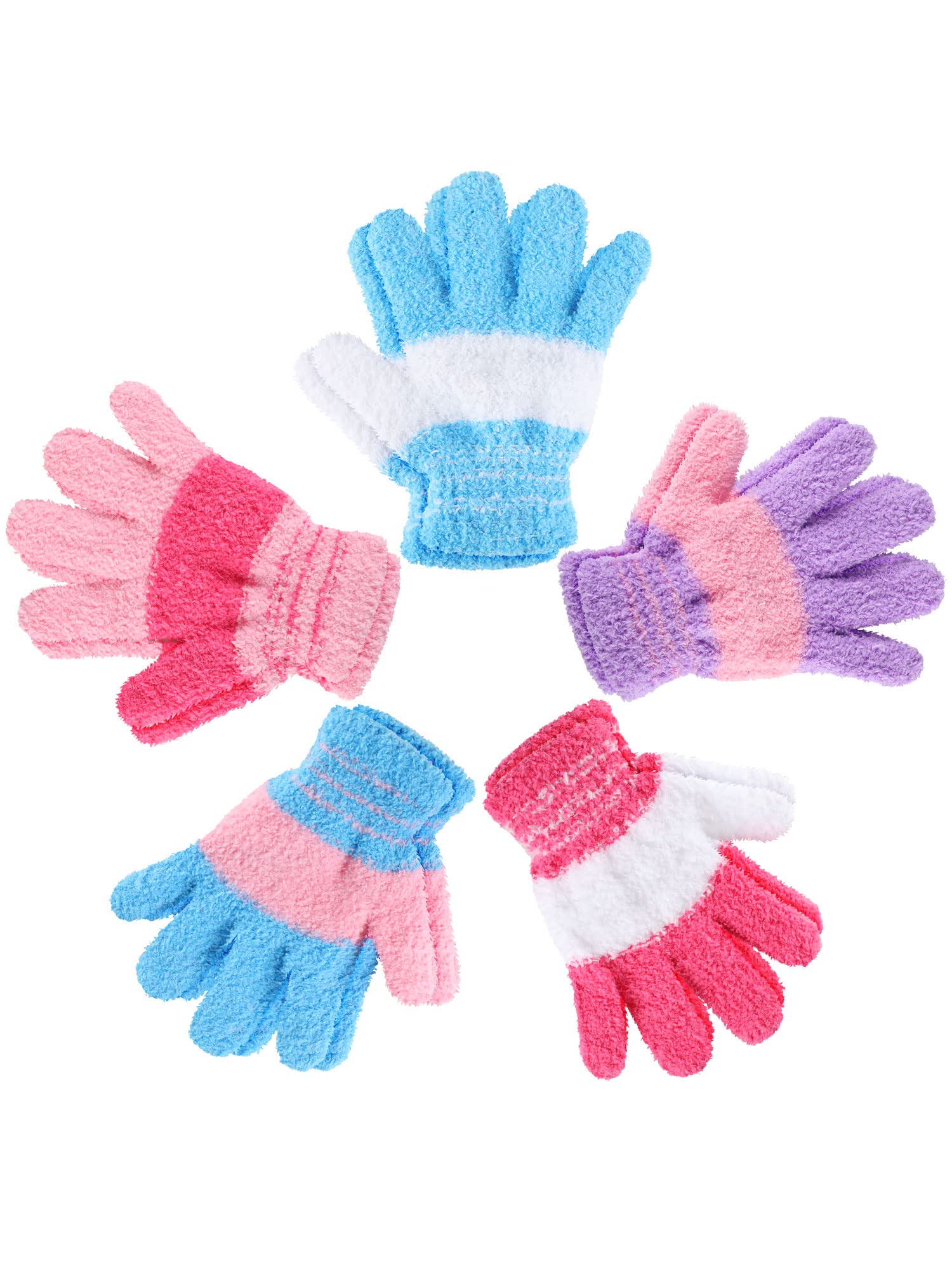 SATINIOR 5 Pairs Kids Winter Gloves - Warm Knitted Full Finger Gloves for Boys & Girls - Soft & Comfortable for Outdoor Play, Snow Activities & Daily Use