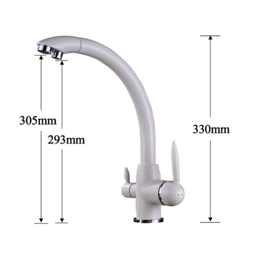 HUIN White 3-Way Purification Kitchen Faucet with Dual Water Outlet & Filter - Dual Handle Mixer Tap for Clean Drinking & Cooking Water | Perfect for Modern Kitchens & Food Prep Stations