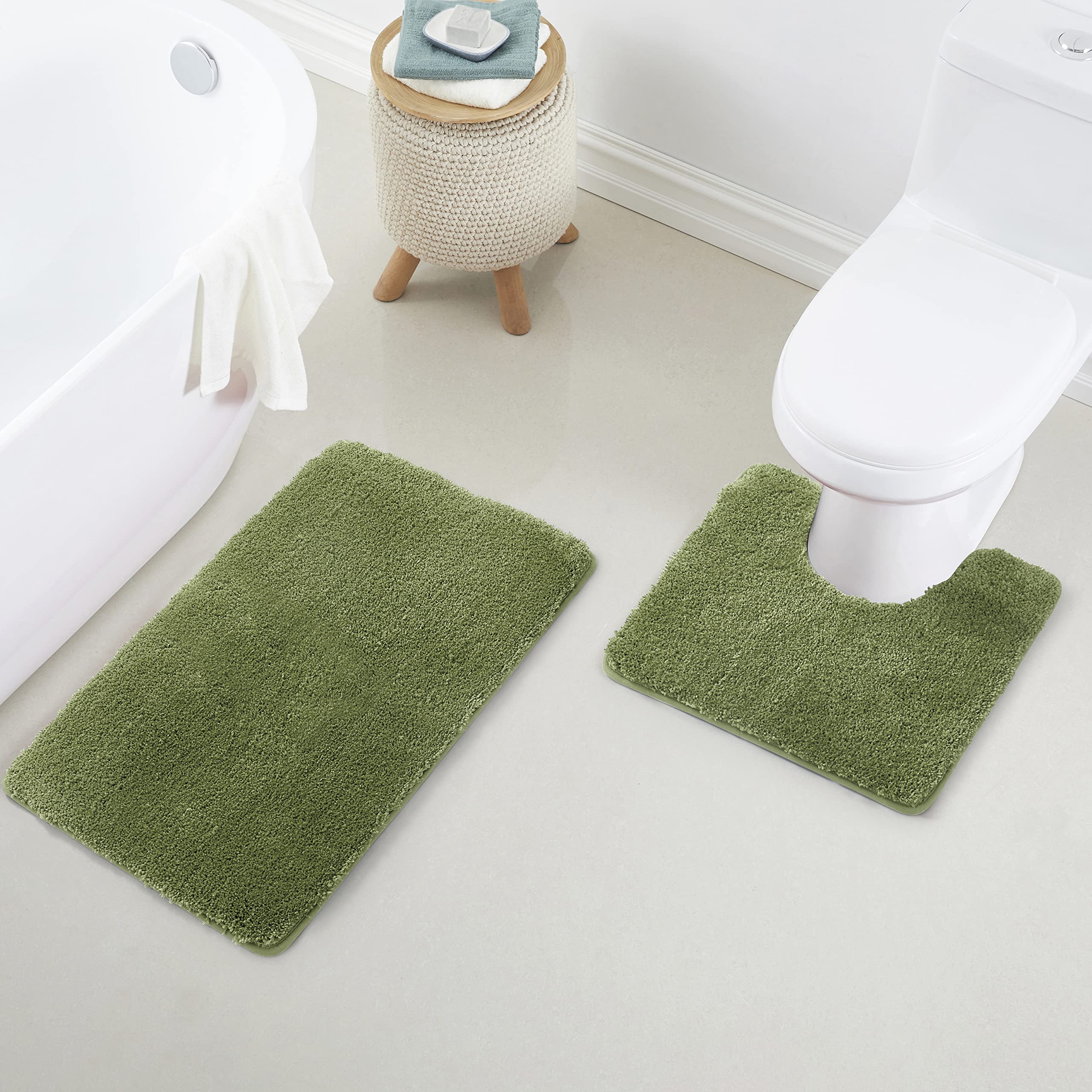 Yafa Home Fashion 2-Piece Ultra Soft Microfiber Bath Rug Set - Plush Shaggy Bath Mats with Non-Slip Rubber Backing, Machine Washable U-Shaped Contour Bathroom Rugs for Cozy & Safe Bathroom Flooring - Perfect for Master Bath, Guest Bath & Spa Retreats