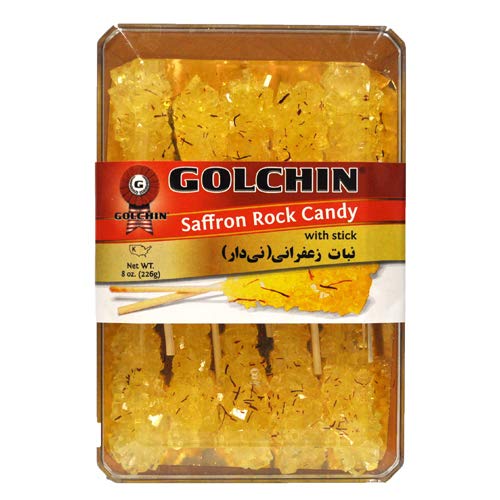 Premium Golchin Saffron Candy on a Stick - Authentic Persian Saffron Treat - Perfect for Gifts, Tea Time & Middle Eastern Desserts