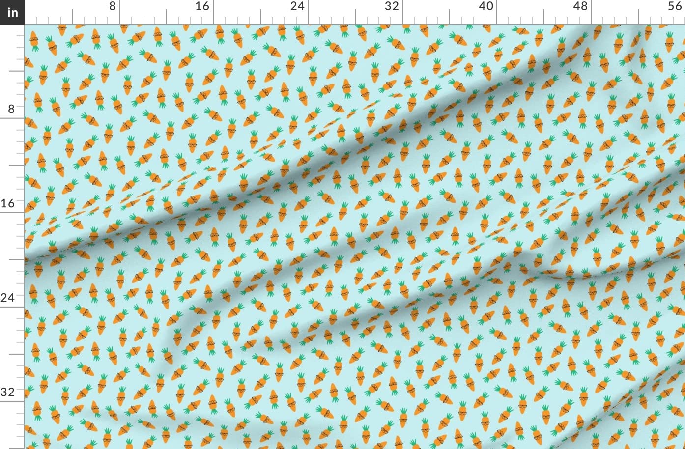 Organic Cotton Sateen Fabric by The Yard - Hipster Blue Easter Spring Garden Kawaii Funny Glasses Print for Sewing, Quilting, Apparel & Home Decor | Perfect for DIY Crafts, Easter Decorations & Kawaii Fashion