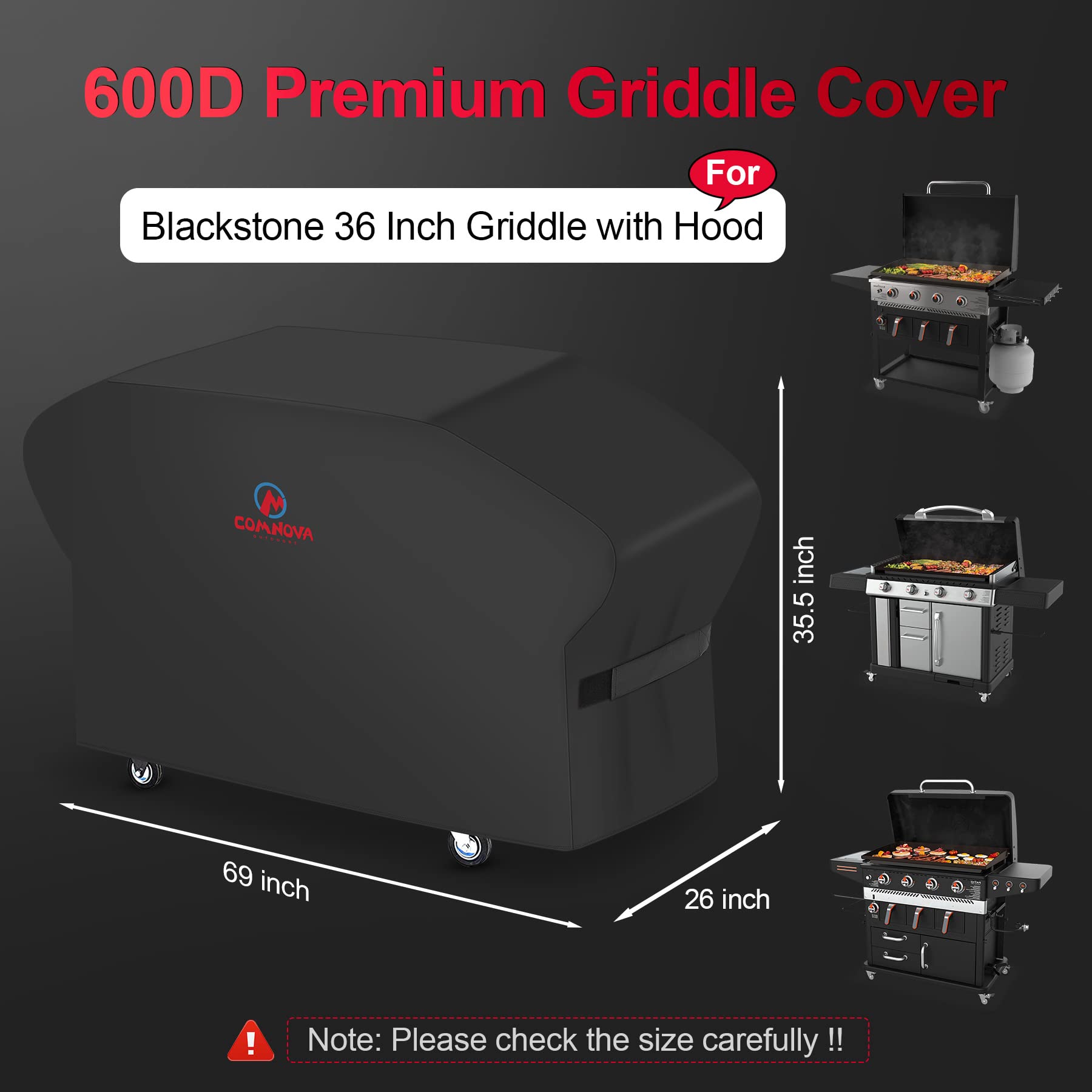 **Comnova Heavy Duty 36 Inch Blackstone Griddle Cover - 600D Waterproof BBQ Grill Cover for Blackstone Pro Series, Models 1984 & 1902 - Outdoor Cooking & Camping Protection**