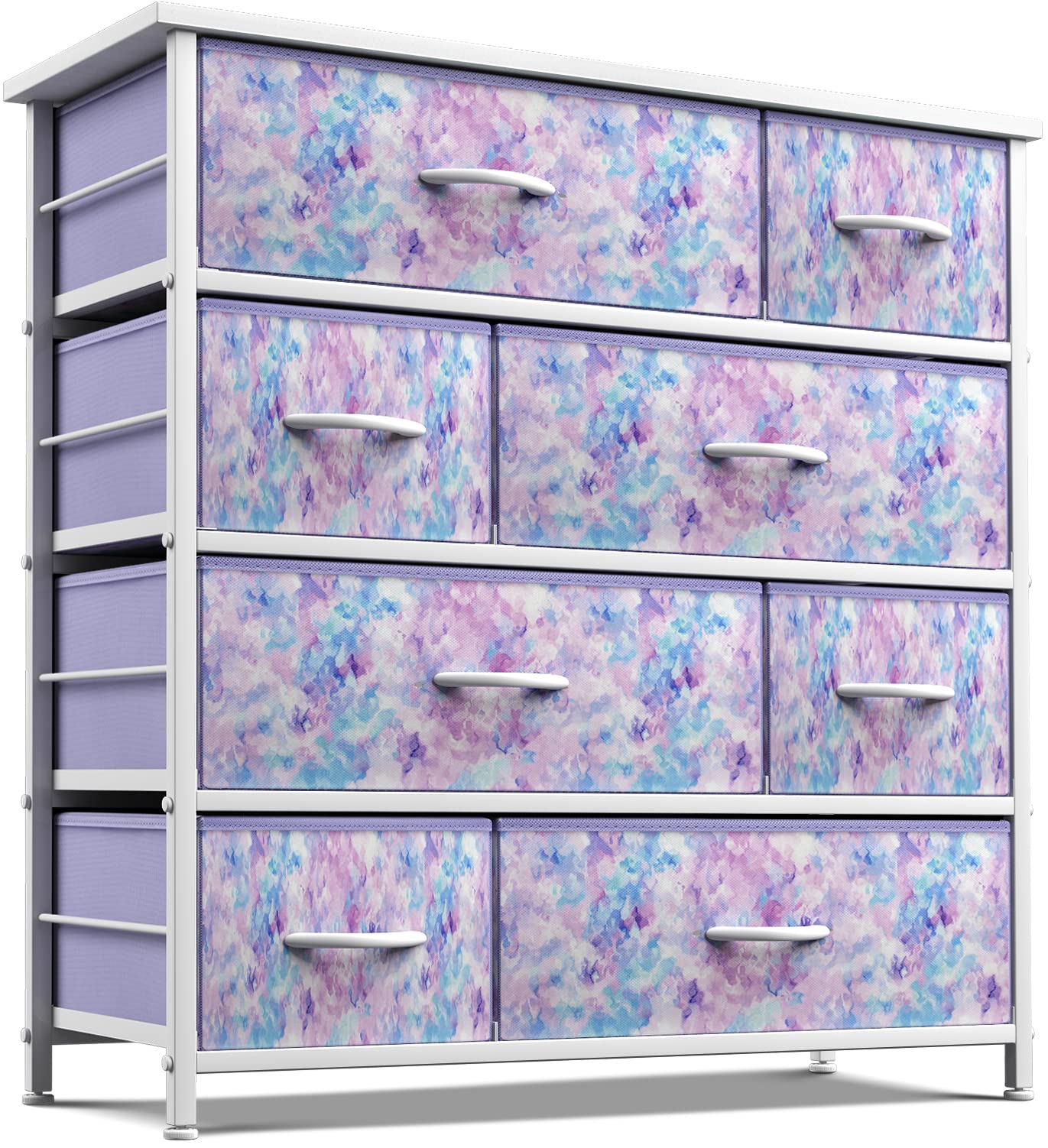 Sorbus 8-Drawer Dresser Storage Organizer for Kids, Teens, Bedroom & Nursery - Wood Top with Steel Frame & Fabric Bins (Tie-Dye Purple) - Perfect for Clothes, Toys & Playroom Organization