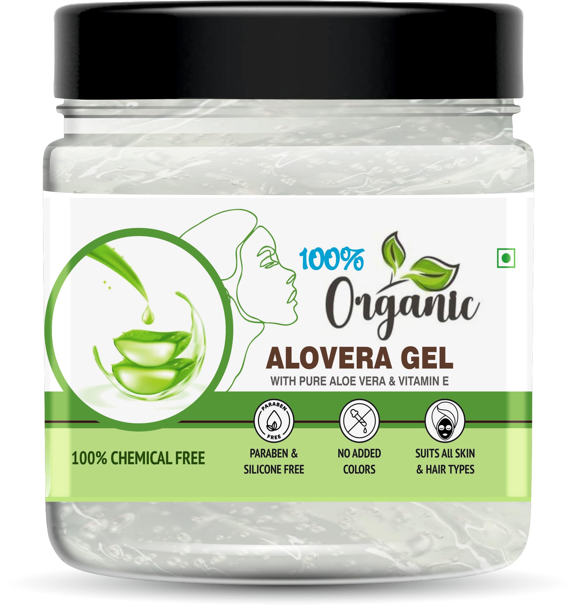Organic 100% Pure Aloe Vera Gel for Face & Body - Natural Skin & Hair Care with Vitamin E - 400g - Hydrates, Soothes Sunburn & Promotes Healthy Hair Growth