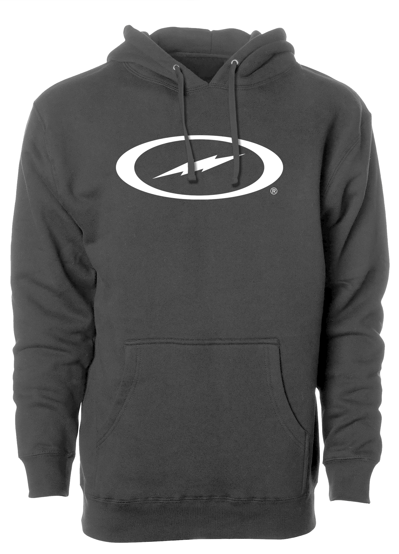 Storm Oval Bolt Logo Hoodie for Men & Women - White Cotton Pullover Sweatshirt with Front Pocket | Casual Streetwear, Gym, Outdoor Activities