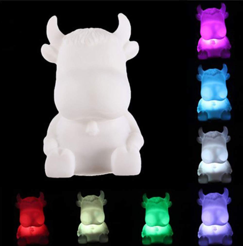 3Pcs Cute Cow 7-Color Changing LED Night Light - Battery Operated Desk Lamp for Kids, Bedside Decor, Christmas Party Gift - Perfect for Nursery, Bedroom, Study Room & Birthday Presents