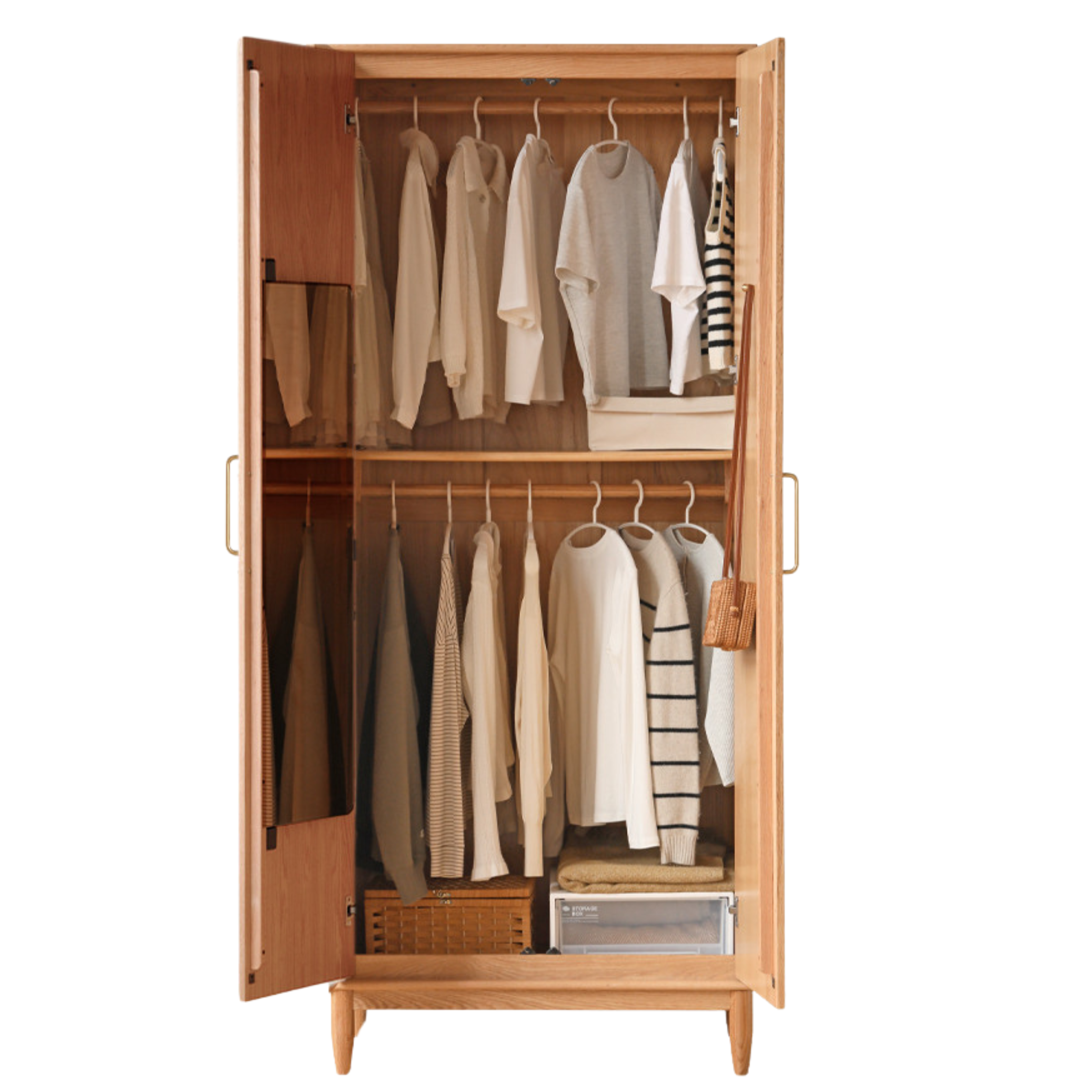 Solid Oak Wood Rattan Wardrobe - Stylish Storage for Bedroom, Living Room & Closet Organization