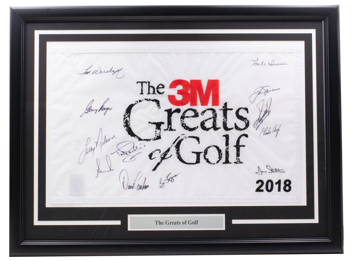 Authentic Multi-Signed Framed 3M Greats of Golf Flag with Jack Nicklaus & Gary Player Signatures +10 BAS LOA - Perfect for Golf Memorabilia Collectors & Man Cave Decor