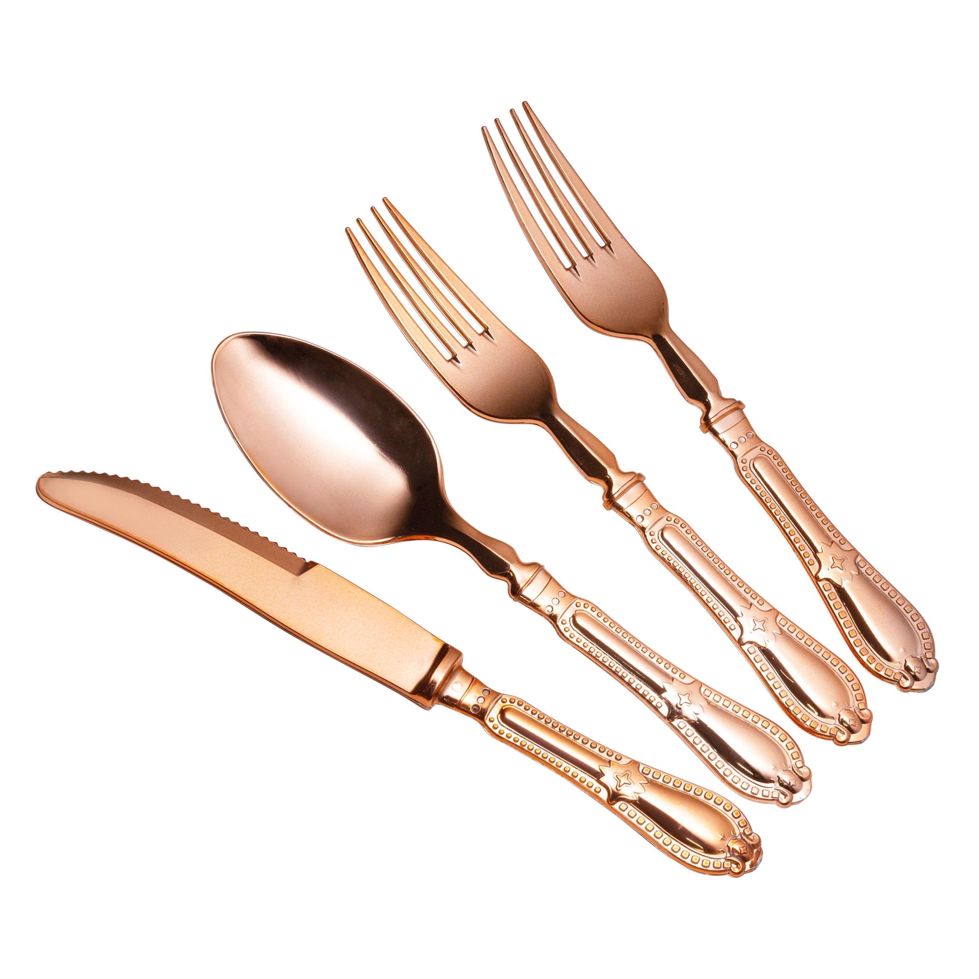 80-Piece Disposable Rose Gold Plastic Cutlery Set - Elegant Baroque Style Flatware for 20 Place Settings - Perfect for Weddings, Parties, and Special Events