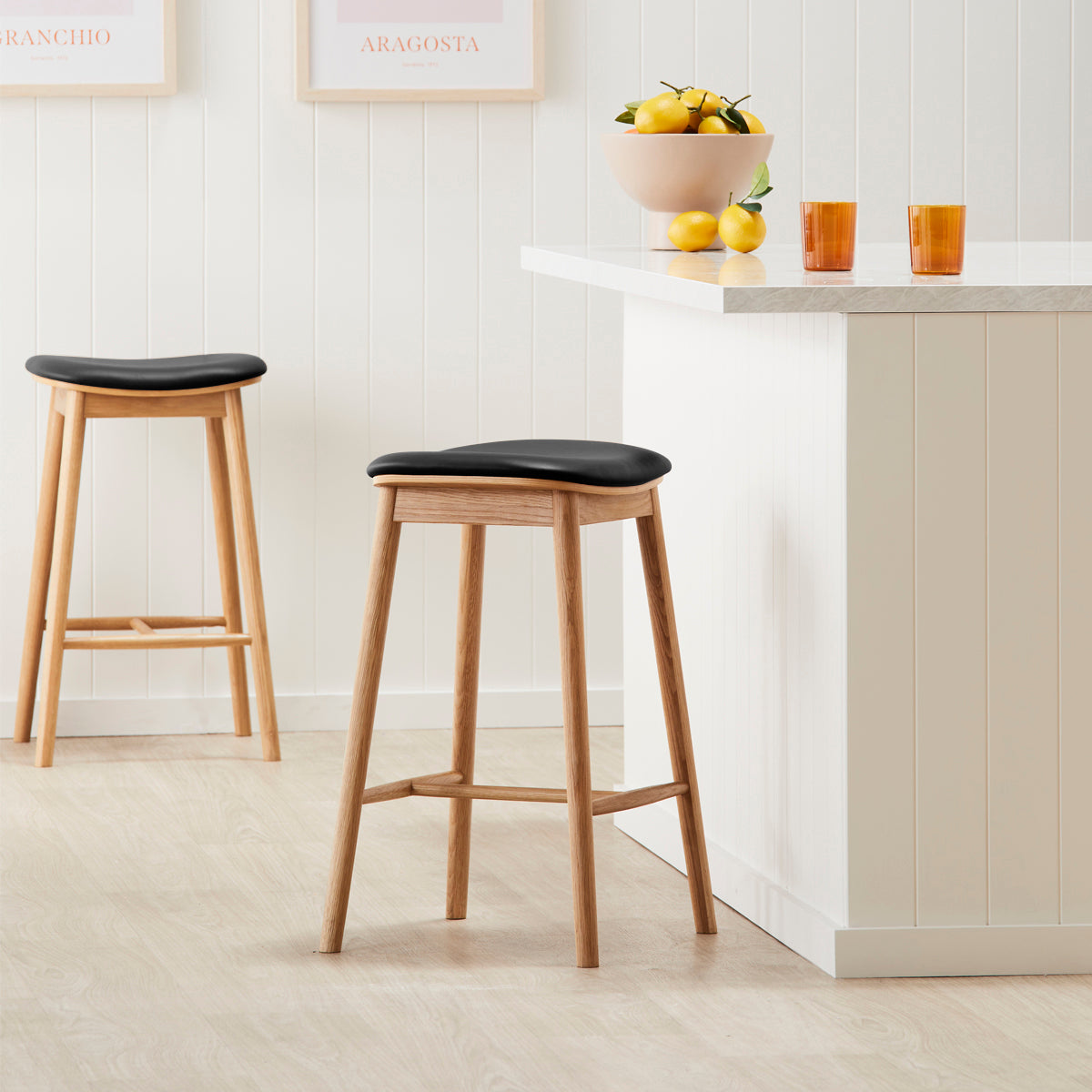 Premium Lando Leather Backless Bar Stool - Modern Counter Height Stool for Kitchen Island, Breakfast Nook & Home Bar - Comfortable PU Leather Seat with Chrome Metal Base