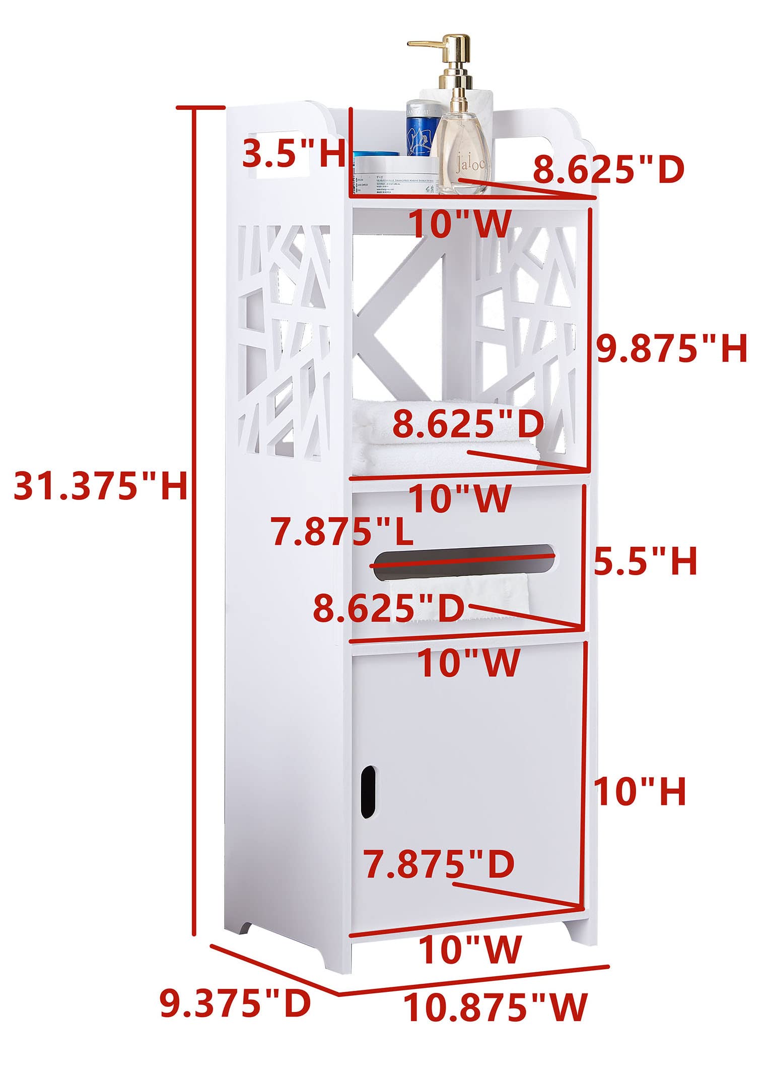 Kings Brand Larie Wood Bathroom Storage Cabinet - White Floor Standing Organizer for Towels, Toiletries & Bath Essentials | Perfect for Small Bathrooms & Vanity Storage