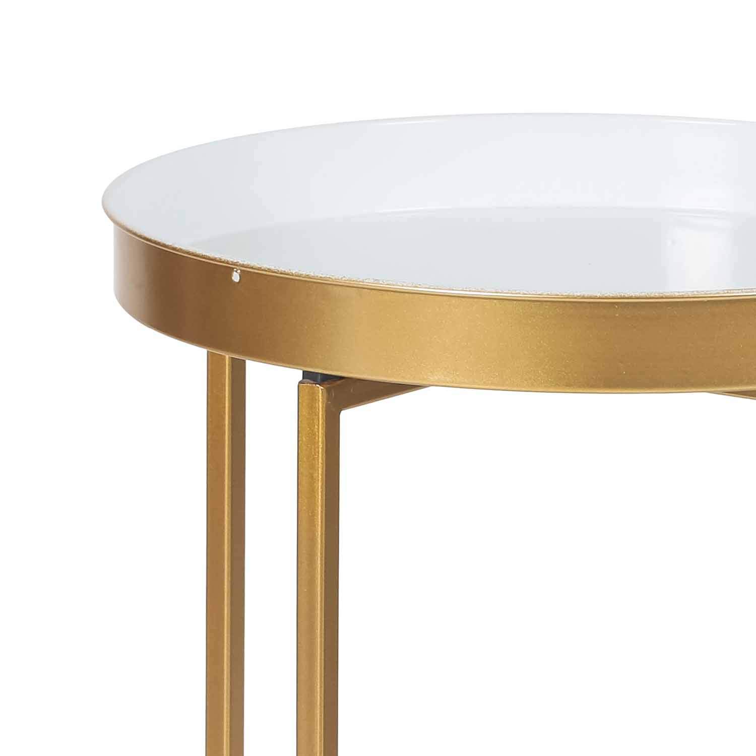 Adeco Modern Round Side End Accent Table - 25.7 Inch Tall Living Room Table with Gold Base & White Tray - Perfect for Sofa Side Table, Bedroom Nightstand, or Lounge Decor