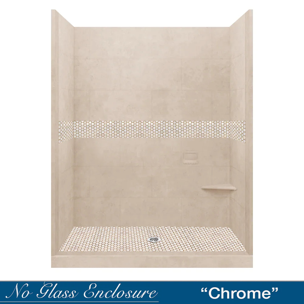 60 Alcove Desert Sand Sistine Stone & Honey Hex Mosaic Tile Accent - DIY Shower Remodel Kit with Free Shampoo Niche | Bathroom Wall & Floor Tile for Shower Backsplash, Bathroom Renovation, and Home Decor
