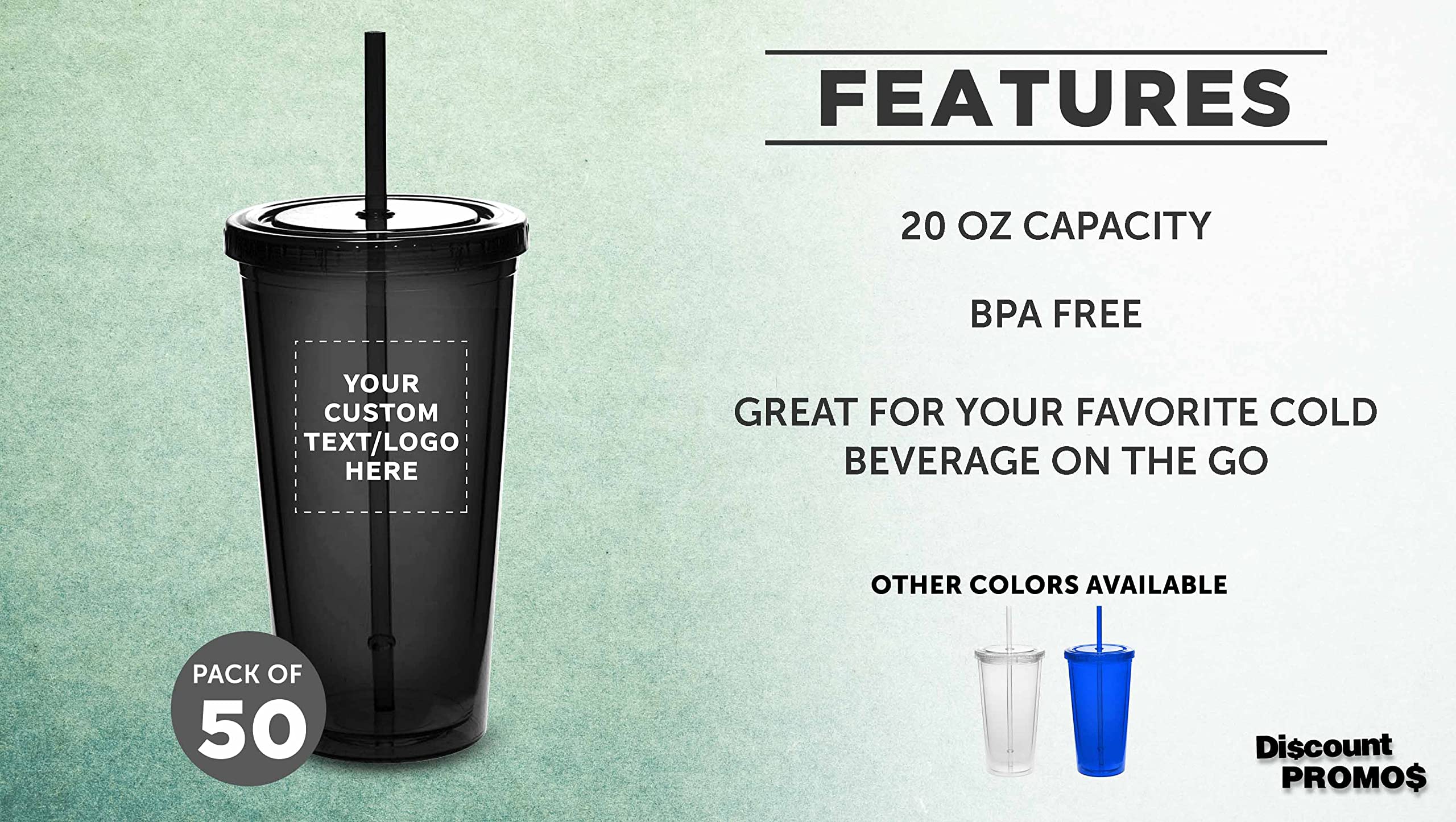 50-Pack Custom Double Wall Acrylic Tumblers 20oz - BPA Free Personalized Bulk Drinkware for Iced Coffee, Soda, Tea & Cold Beverages - Charcoal - Perfect for Restaurants, Cafes, Parties & Corporate Gifts