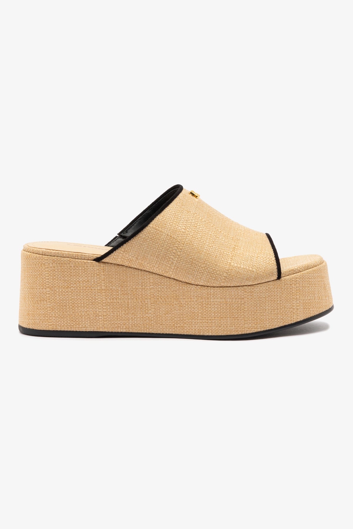 Charli Mule Women's Sandals - Beige Raffia with Black Leather Trimming | Comfortable Summer Slide Shoes for Beach, Vacation & Casual Outfits