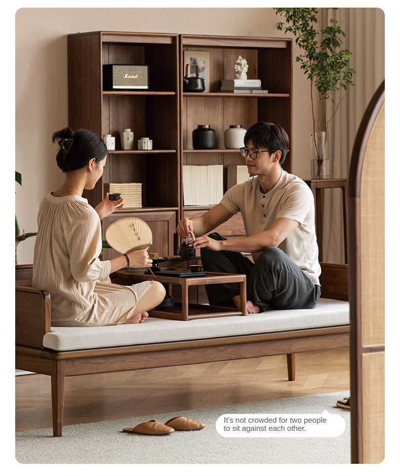 Premium Solid Wood Bed Frame - Black Walnut & Oak - Modern Chinese Style Bedroom Furniture for Master Bedroom or Guest Room