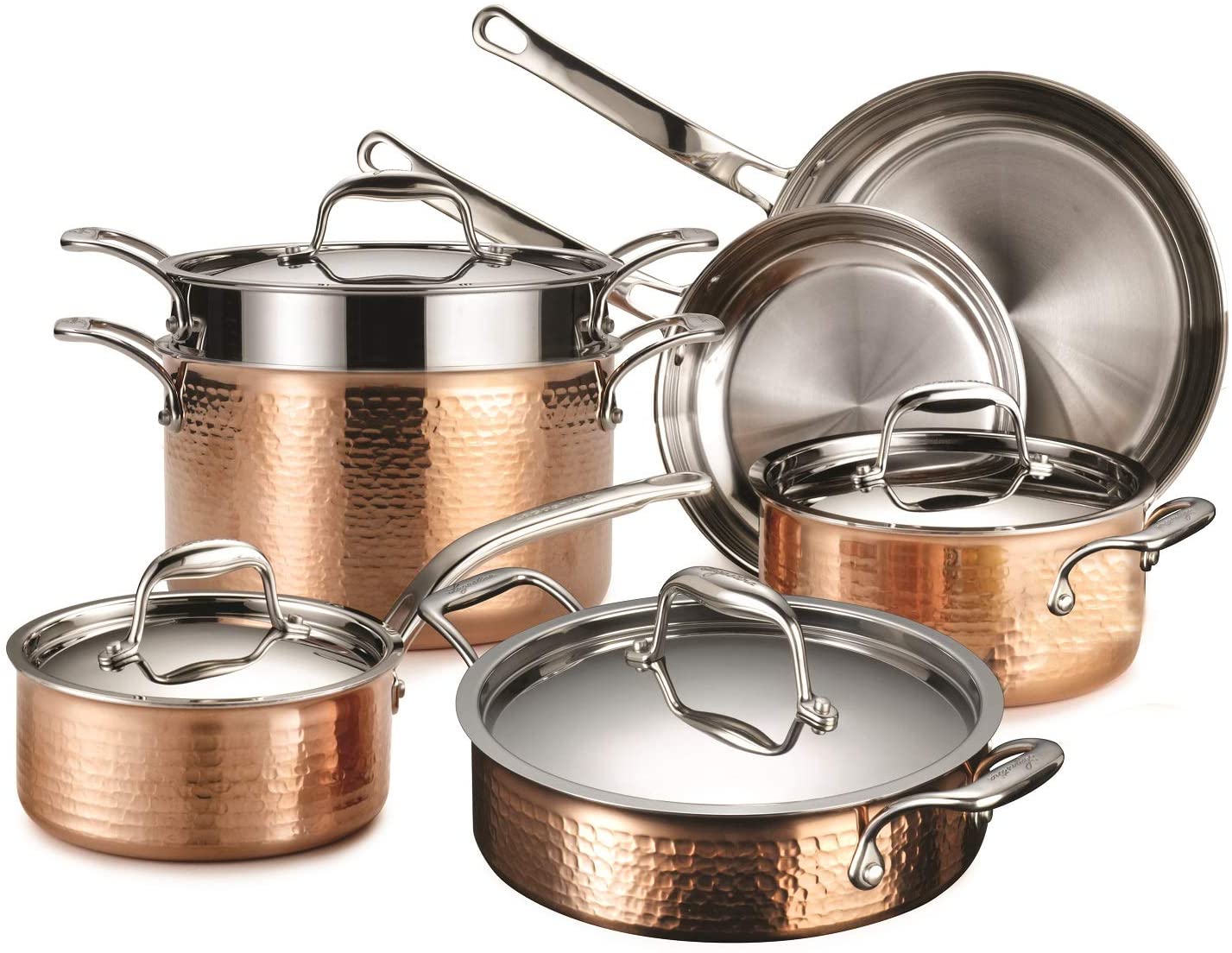 LAGOSTINA Martellata Tri-Ply Hammered Copper 11-Piece Cookware Set - Pots & Pans with Full Warranty (Q986SB64) | Premium Kitchen Essentials for Professional Chefs & Home Cooking Enthusiasts