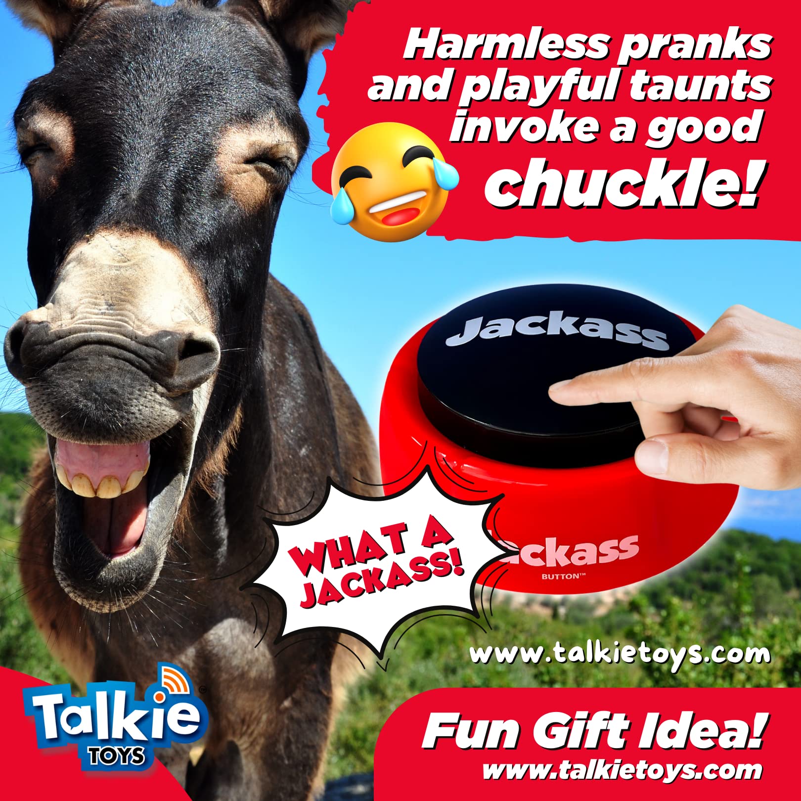 Jackass Button - Funny Talking Button with 10 Hilarious Sayings | Novelty Prank Toy for Parties & Gifts | Perfect for Office Pranks, Gag Gifts & Comedy Shows