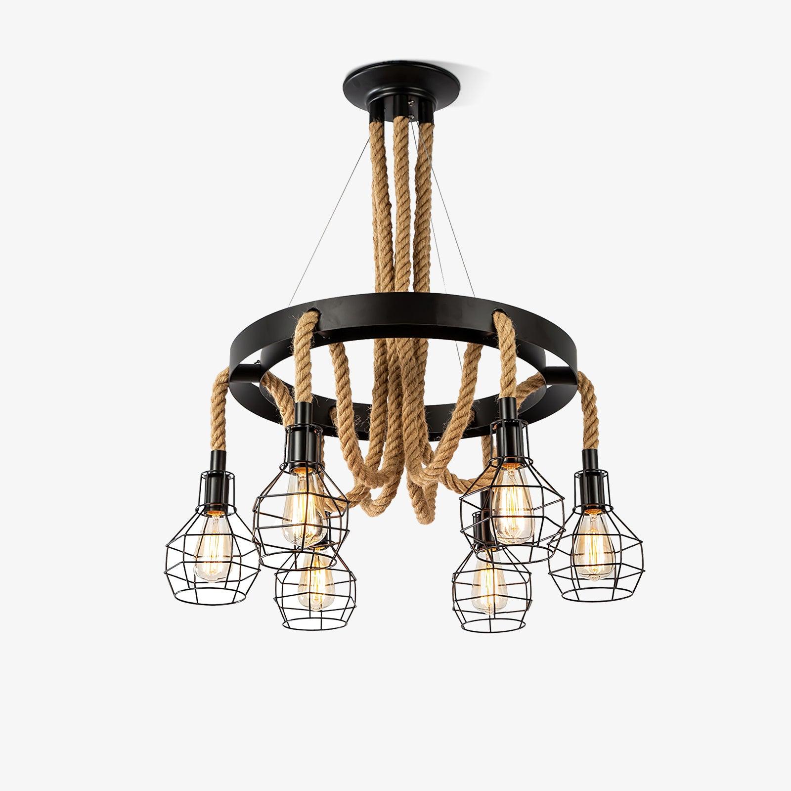 Premium Hemp Rope Industrial Starfall Chandelier - Handmade Boho Ceiling Light Fixture for Farmhouse, Loft & Restaurant Decor