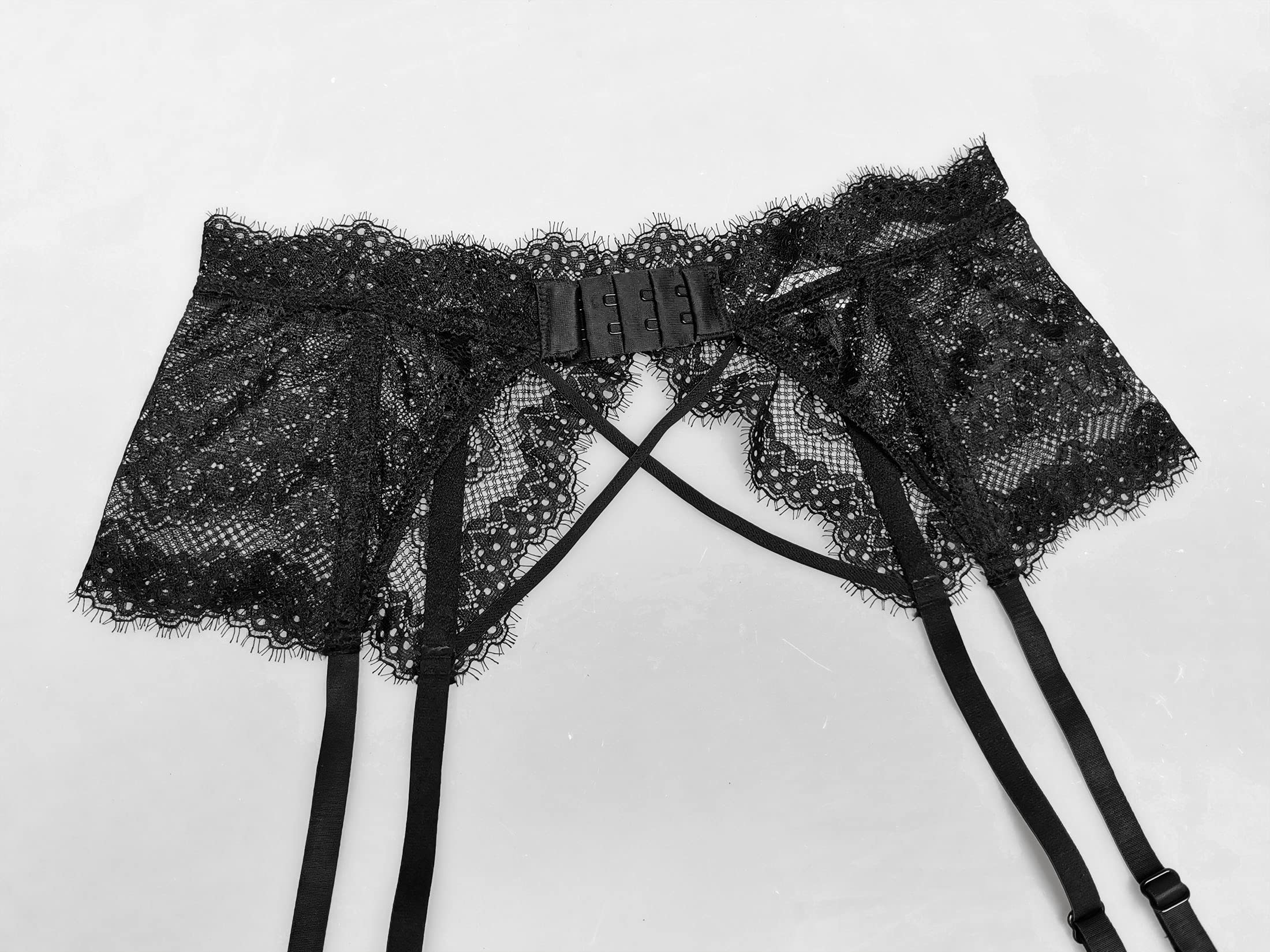 TVRtyle Black Women's Lace Eyelash Metal Clip Garter Belt for Stockings - Sexy Lingerie Accessory for Boudoir, Wedding Night & Role Play