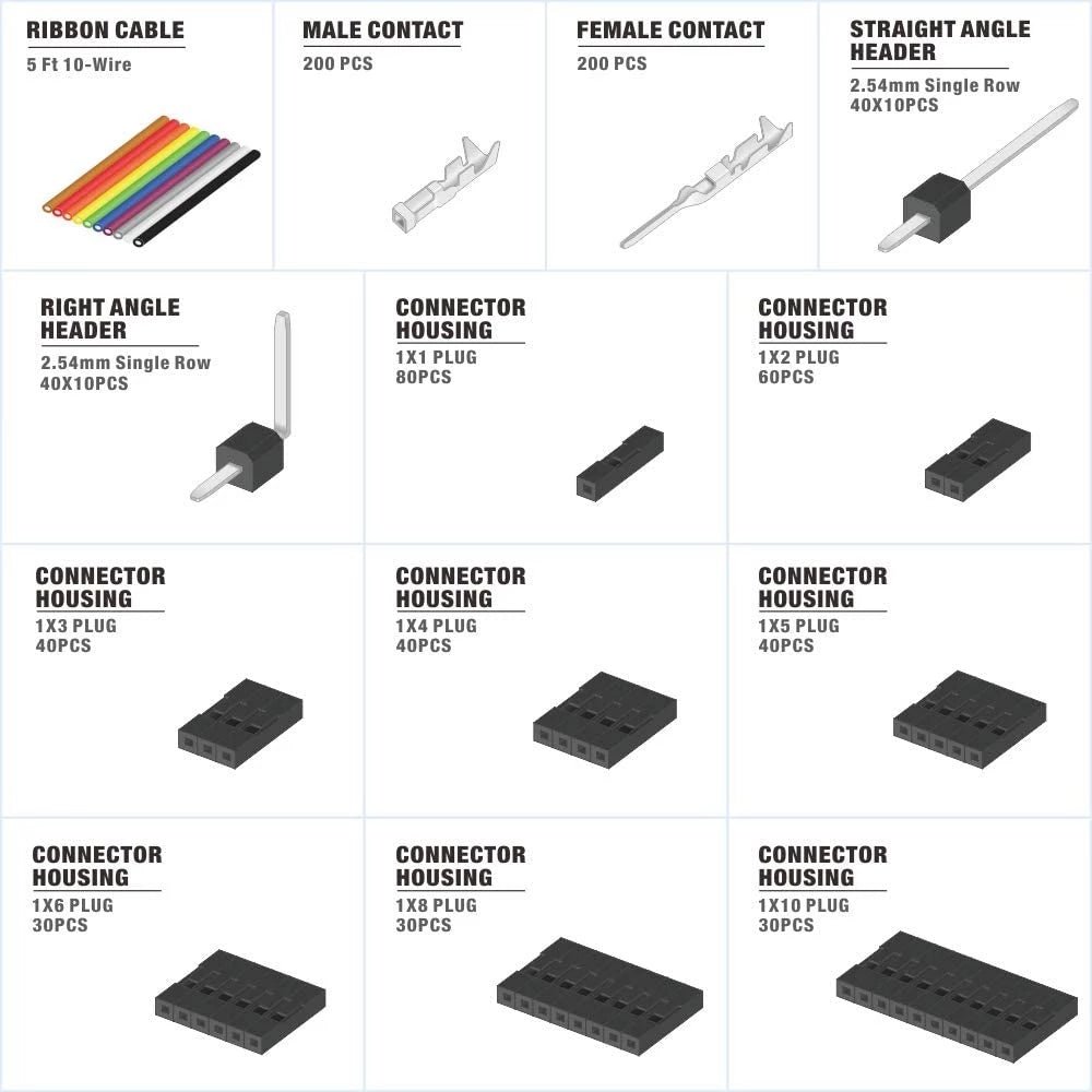 1550PCS 2.54mm Pitch Dupont Connector Kit with Pin Headers, Jumper Wires & Crimp Pins - Perfect for Arduino, Raspberry Pi & DIY Electronics Projects