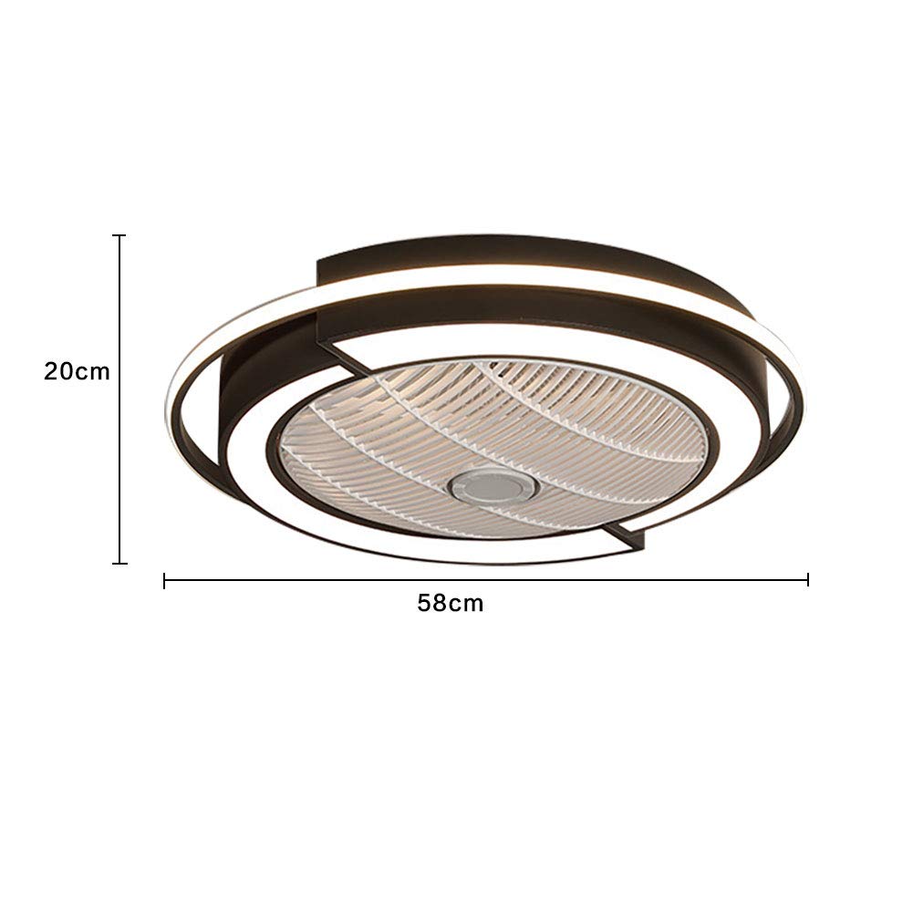 Modern LED Ceiling Fan with Lights - Remote Control, 3-Speed Settings, Hidden Blade Design - 23 Inch Semi-Flush Low Profile Enclosed Fandelier Lamp in Black - Perfect for Bedroom, Living Room & Office Spaces