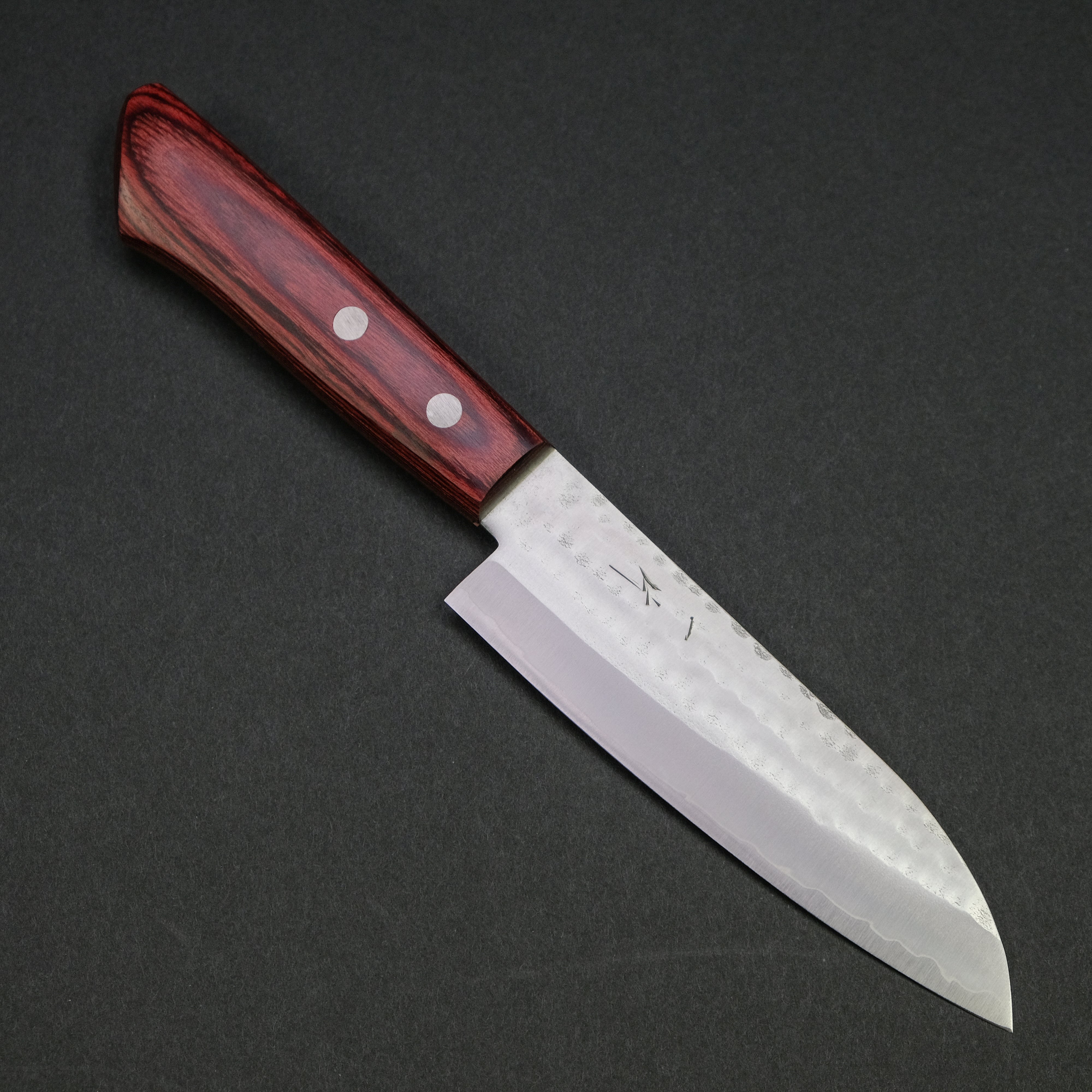 Hitohira NM Small Santoku Knife 130mm with Red Pakka Handle - No Bolster - Japanese Kitchen Knife for Precise Slicing, Dicing & Chopping - Perfect for Home Chefs & Professional Cooks