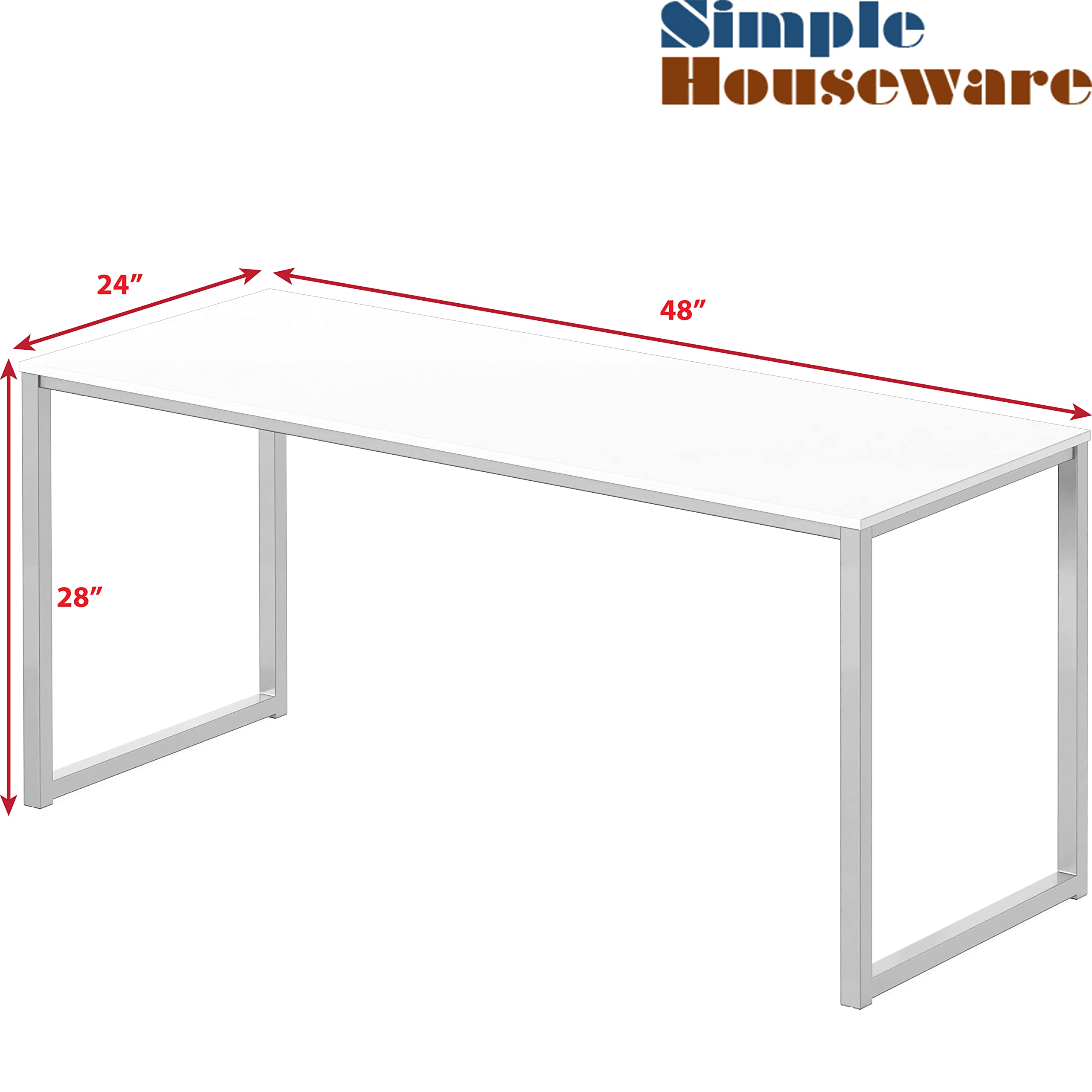 SHW Mission 48-Inch Home Office Computer Desk in White - Modern Writing Desk for Small Spaces, Perfect for Remote Work, Study & Gaming (Home Office Furniture)