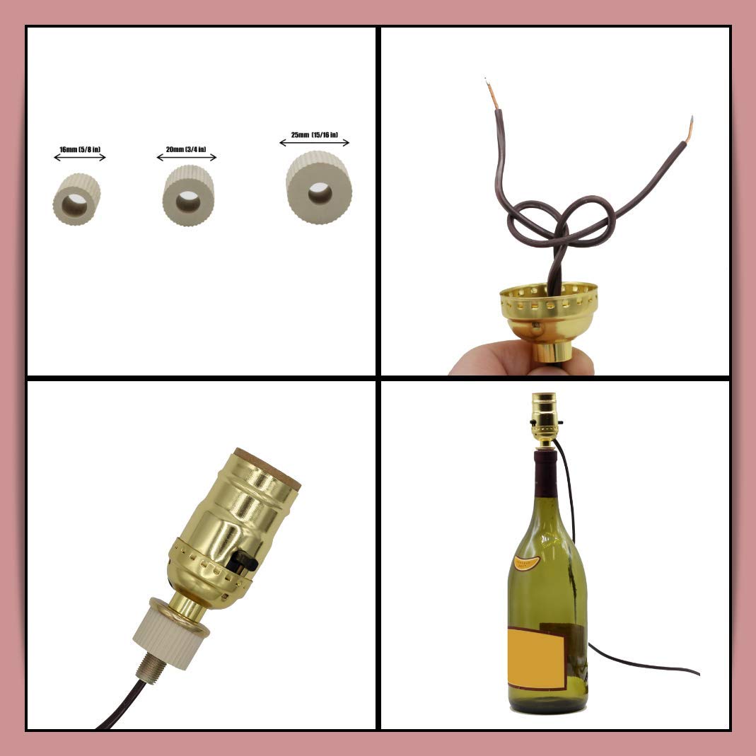 10 Pack DIY Lamp Making Kit - No Drill Bottle Lamp Conversion for Wine, Oil & Liquor Bottles - Side Exit Socket Cap - Perfect for Home Decor, Bar Lighting & Craft Projects