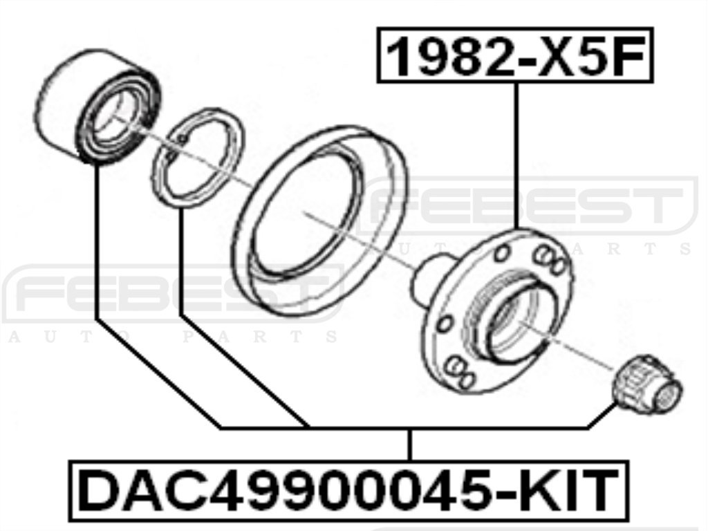Febest Front Wheel Bearing 49X90X45 for BMW 3 Series 5 Series X3 X5 - High Performance Replacement Part for Smooth Ride & Noise Reduction - Perfect for City Driving & Highway Commuting