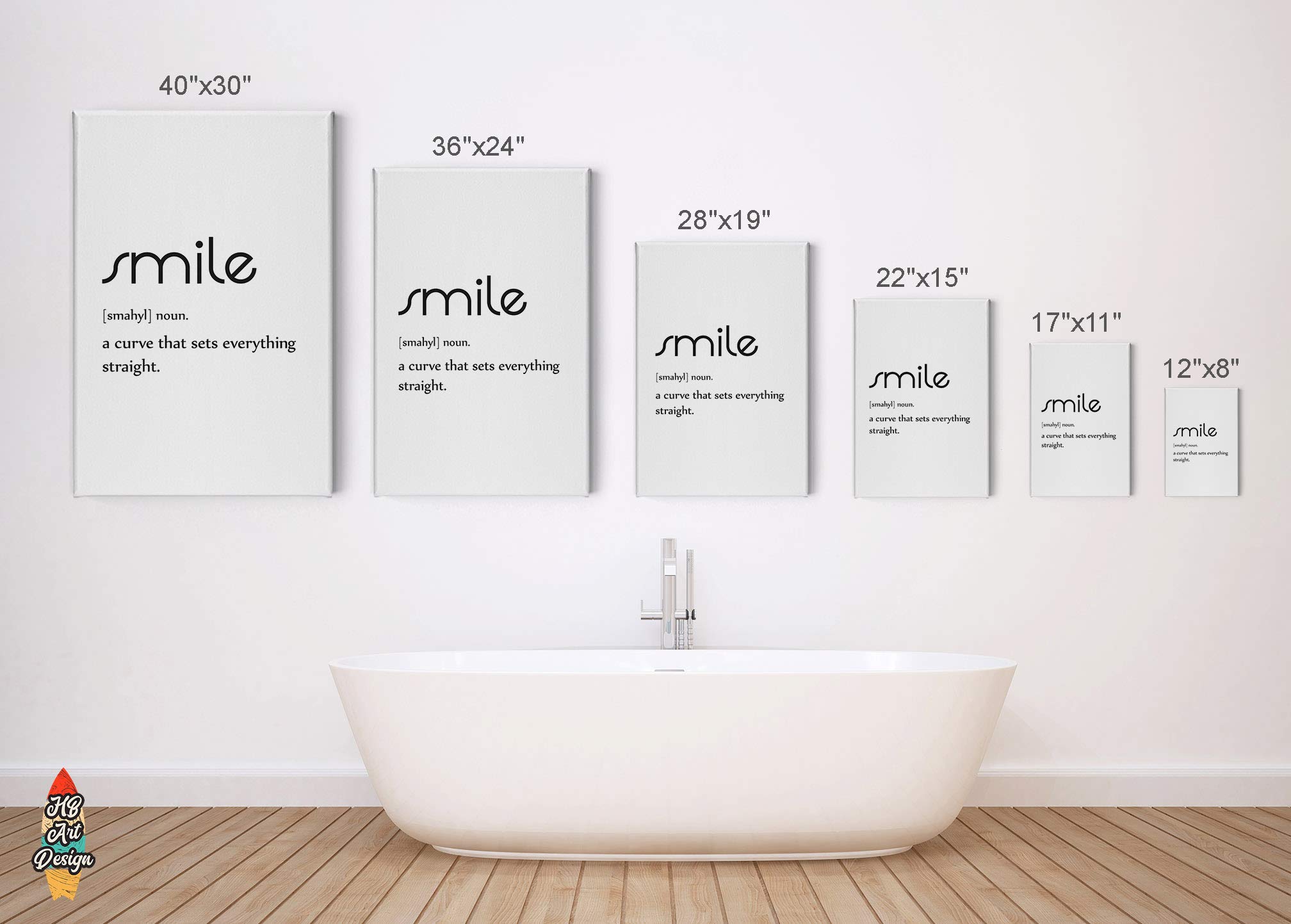 Smile Definition Canvas Print - Funny Bathroom Wall Art Decor, Farmhouse Toilet Sign Accessory, Ready to Hang 12x8 Inches - Perfect Gift for Bathroom, Powder Room or Housewarming