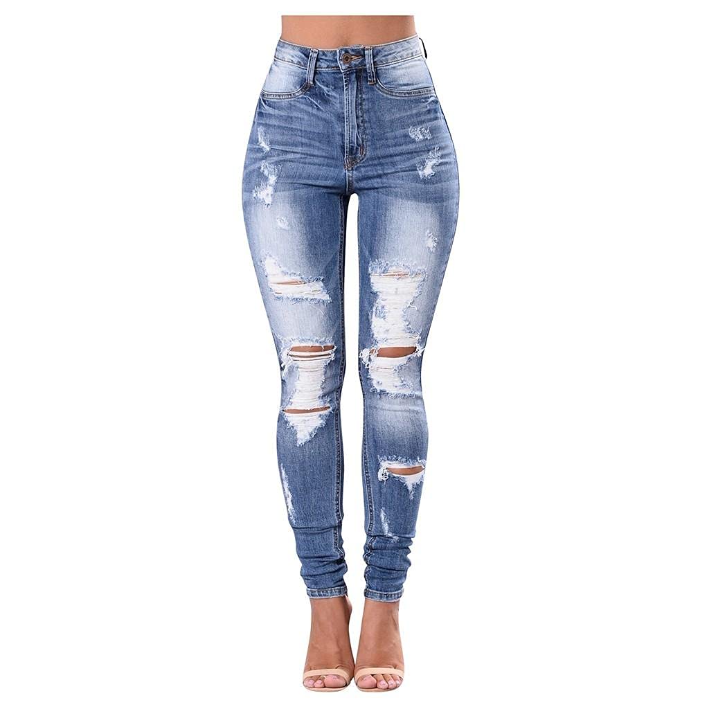 Stylish Women's Flare Leg Stretch Skinny Ripped Jeans | Distressed Y2K Denim with Classic Destroyed Holes | Perfect for Casual Outfits & Retro Fashion