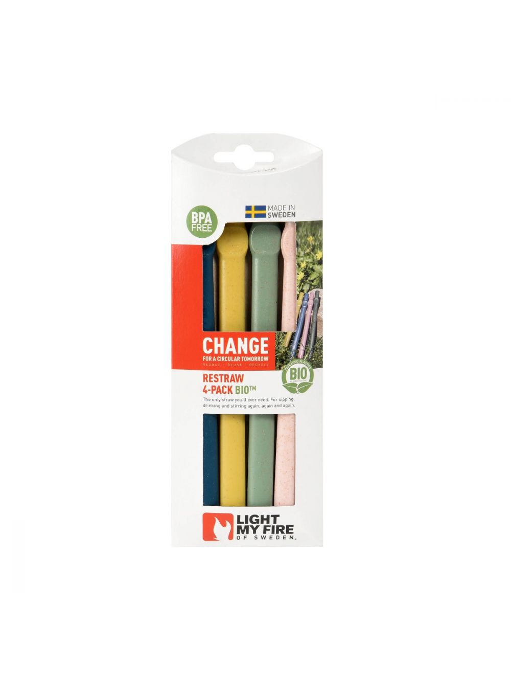 Light My Fire ReStraw BIO 4 Pack - Reusable Biodegradable Straws for Camping, Travel & Home Use - Eco-Friendly Drinking Straws for Smoothies, Cocktails & Beverages