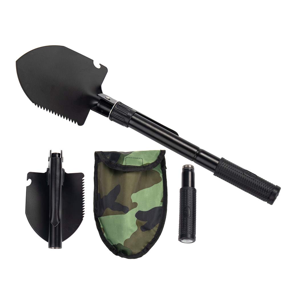 Military Camping Shovel - Portable Folding Shovel with Carrying Pouch, Durable Metal Handle for Gardening, Camping, Trekking, Fishing & Survival - Perfect for Outdoor Adventures, Emergency Kits & Backpacking (Black)