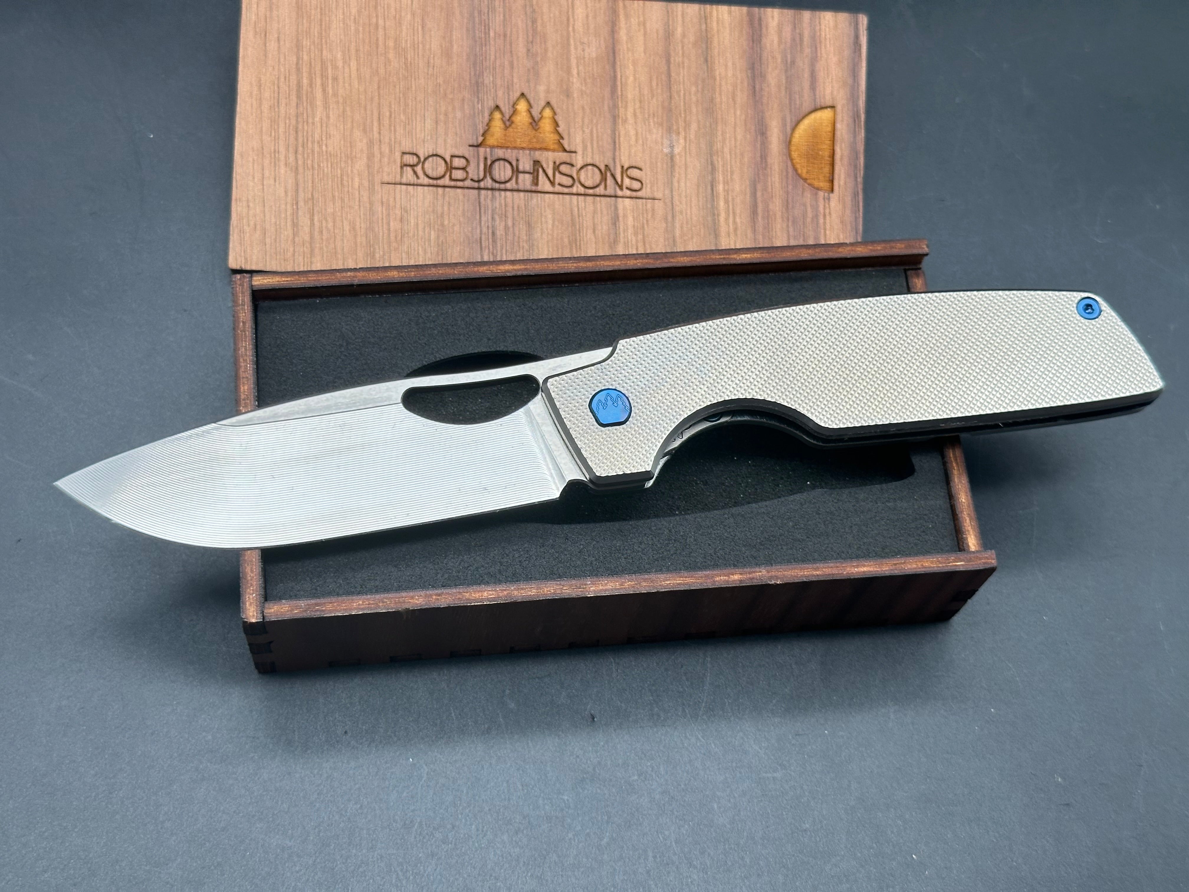 Premium Rob Johnson Cedar Titanium Handle Knife with RWL34 Blade – Perfect for Outdoor Camping, Hunting, and Survival Adventures